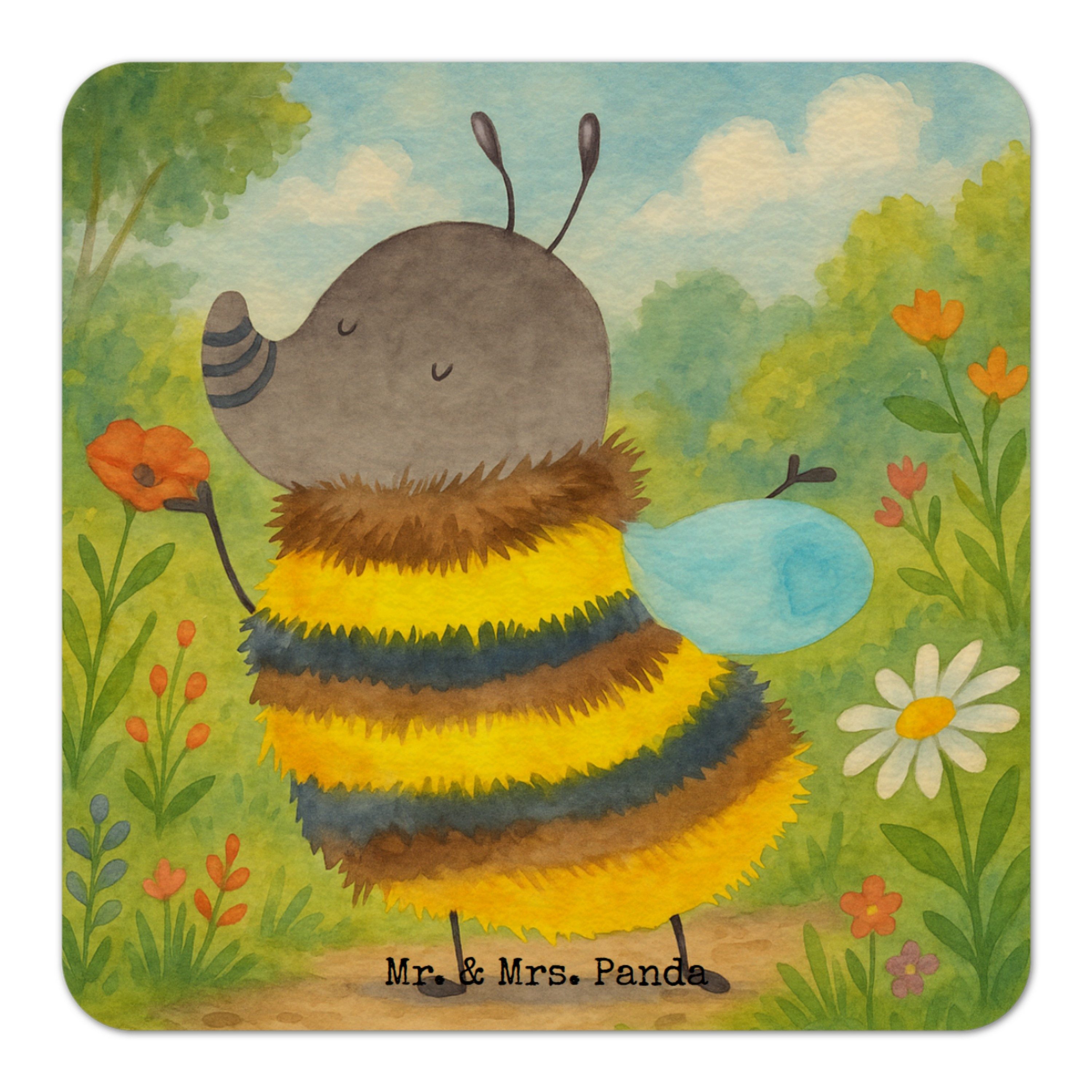 Wohndecke Hummel flauschig Design, Tischuntersetzer 100er Set, Weiß, Biene, Bie, Mr. & Mrs. Panda, Kaffeeuntersetzer Tassenuntersetzer Biene