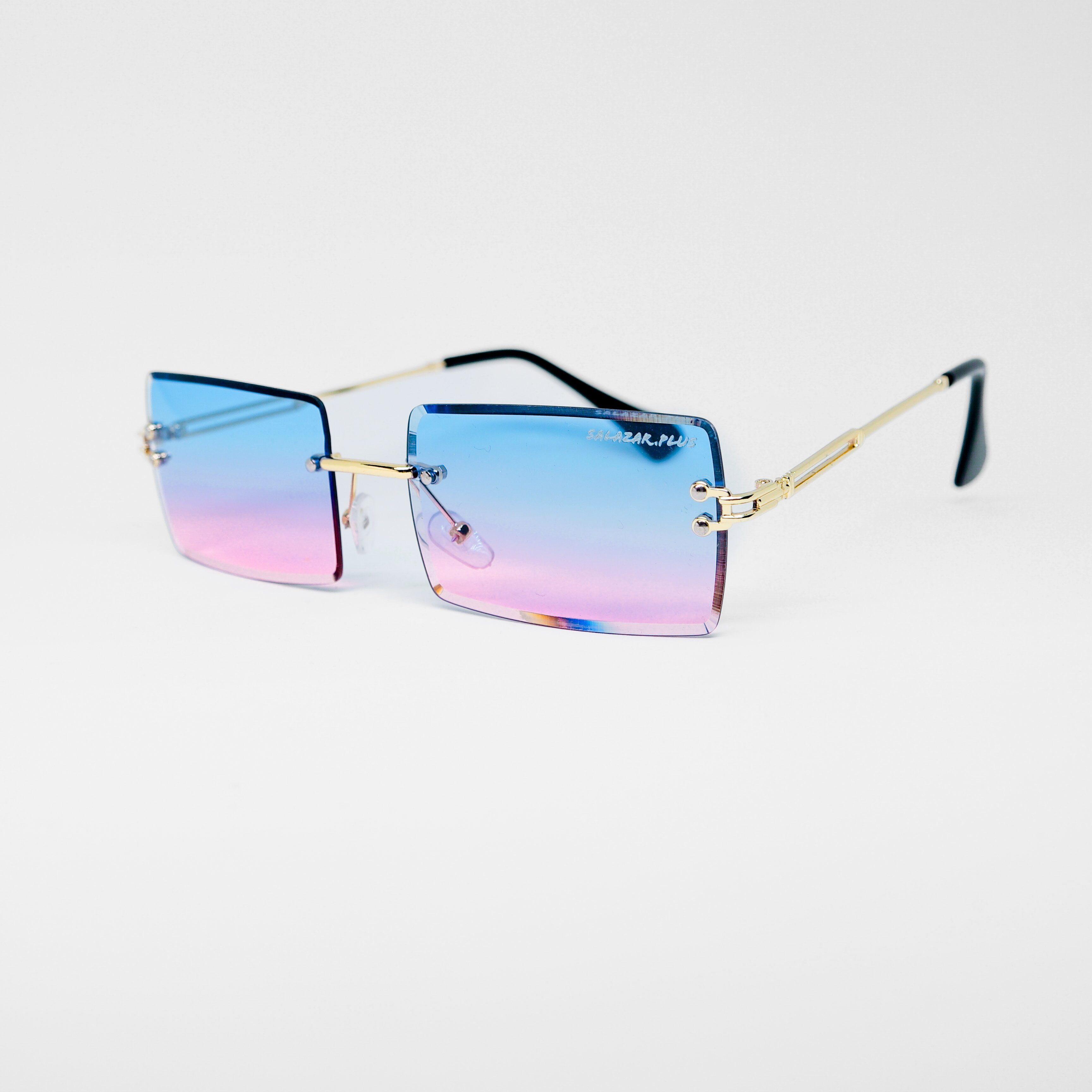 Herren Farbverlauf Brille Unisex Rechteckig Sonnenbrille 14 Randlos Farben Pink Rahmenlos Damen Blau salazar.plus