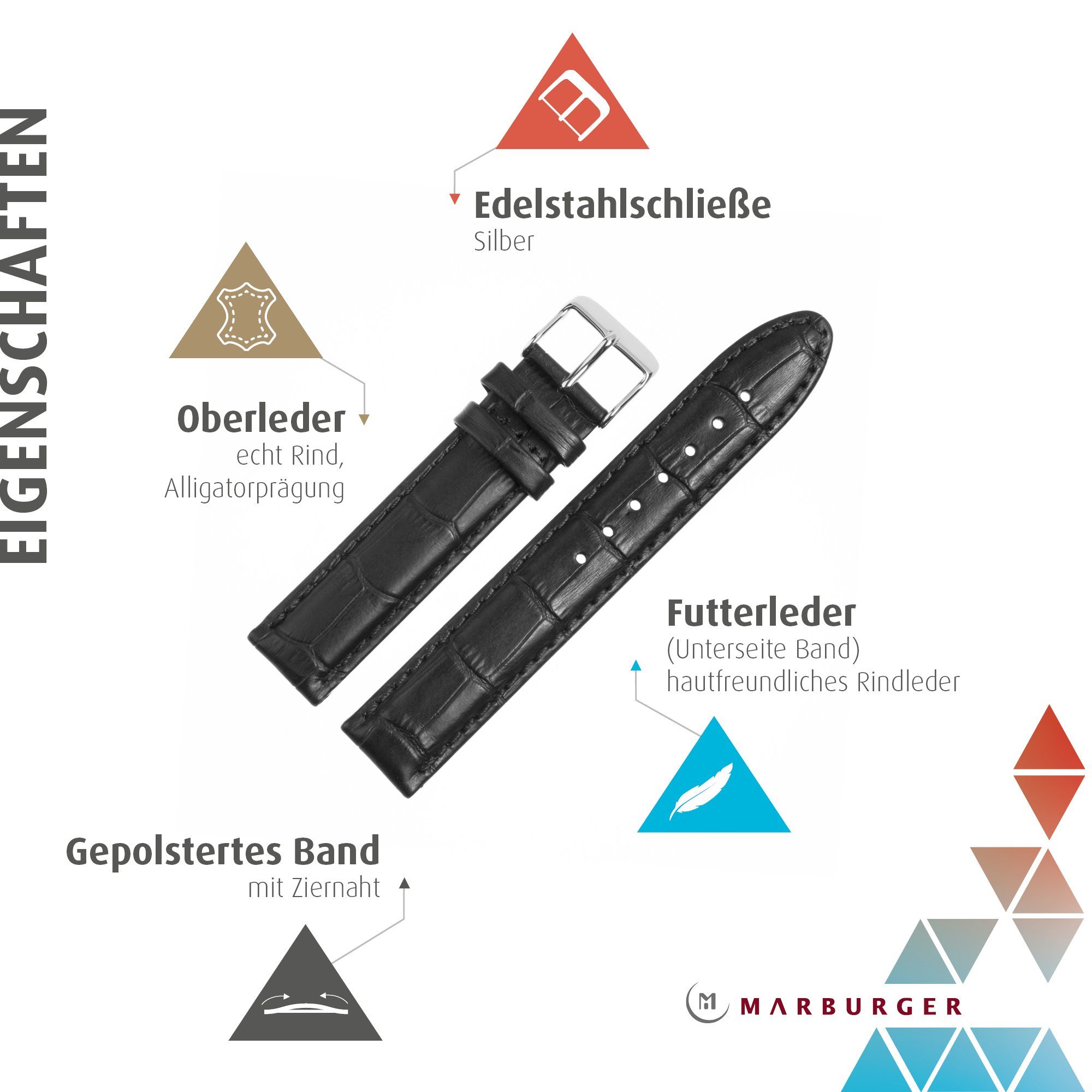 MARBURGER Uhrenarmband 20mm Leder Alligator Prägung günstig online kaufen