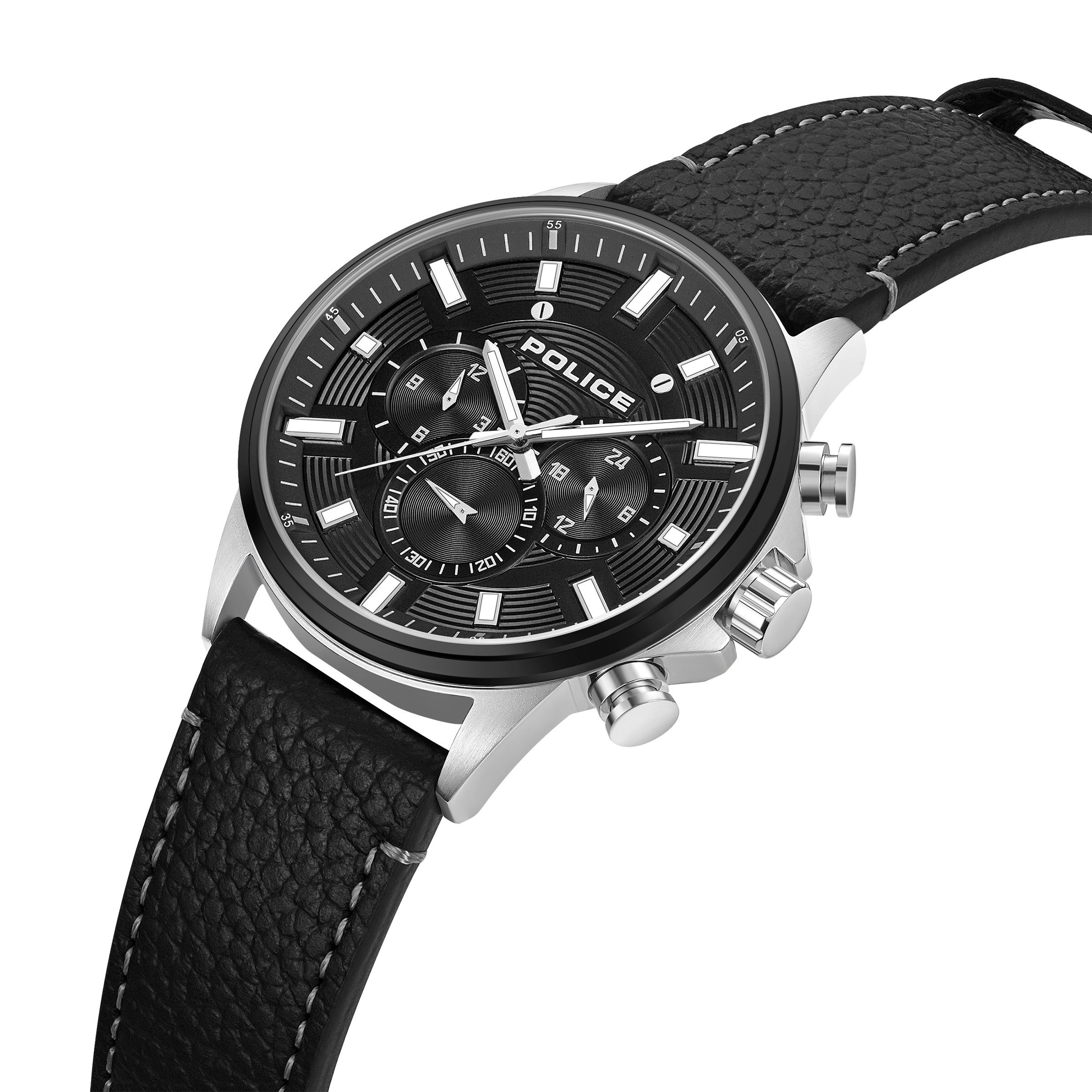 Police Chronograph Kismet PEWJF2195141M, Quarzuhr, Armbanduhr, Herrenuhr, Lederarmband, analog, Stoppfunktion