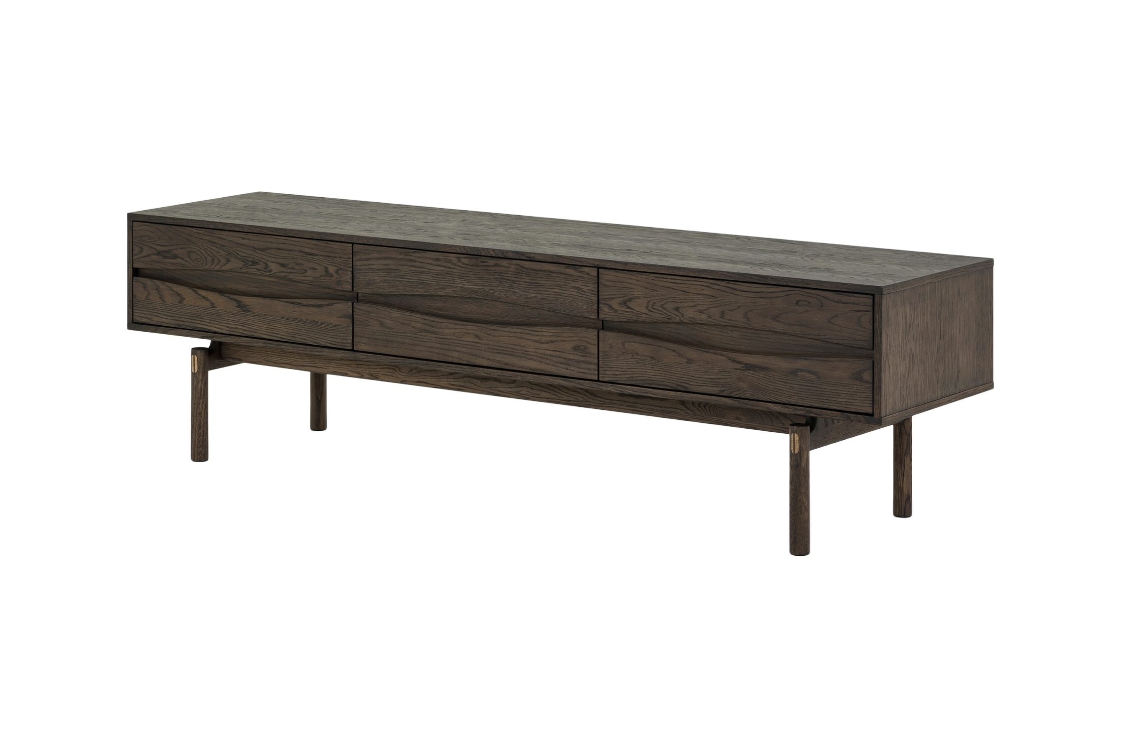 Woodek Design TV-Schrank TV-Lowboard CELESTE aus massiver Eiche, Espresso (Drei Schubladen mit Soft-Close-Metallschienen, 1-St., Espresso matt lackiert)