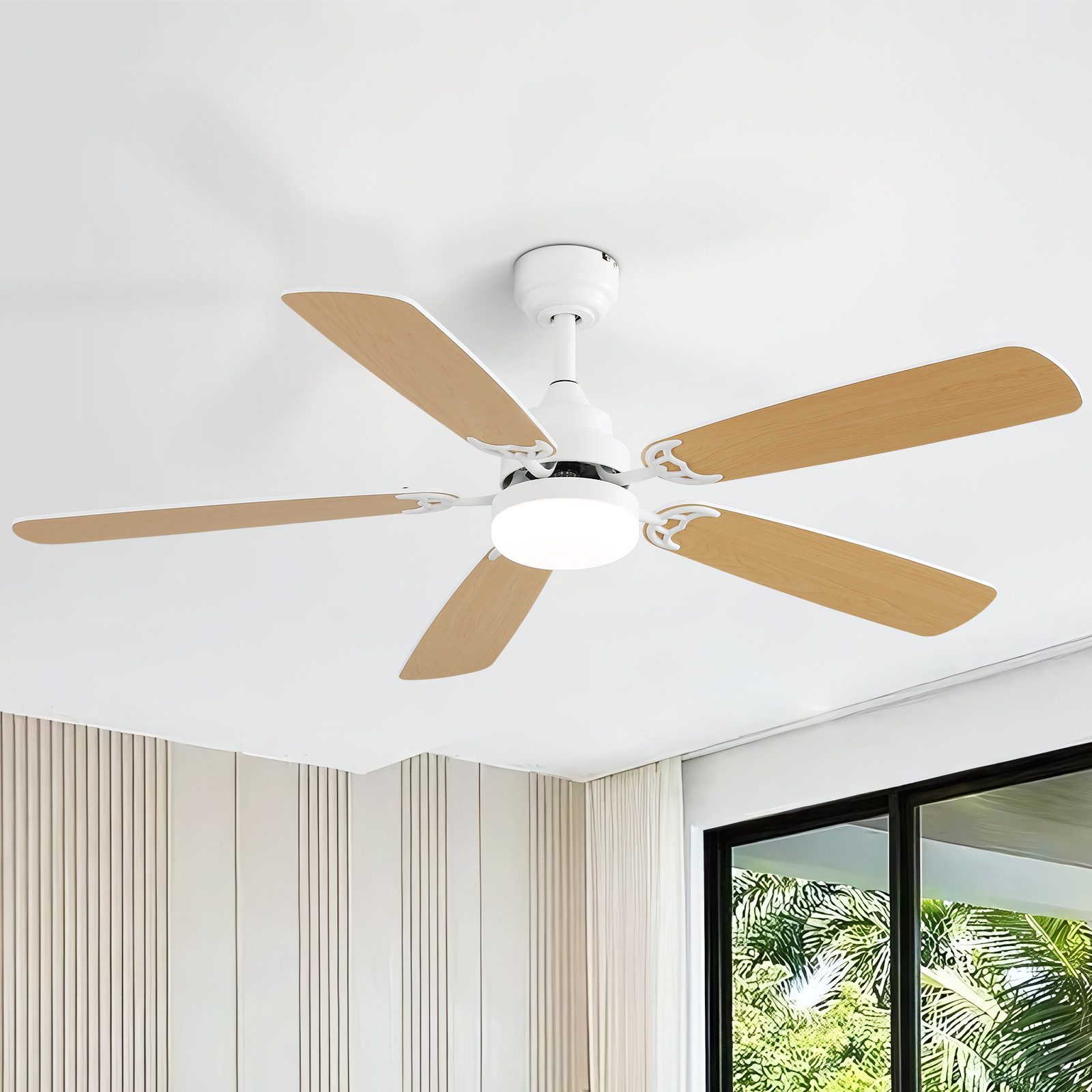 Sofucor Deckenventilator mit Licht und Fernbedienung, DC, 132 cm, 5 doppelfarbige Flügel, zweifarbige Flügel