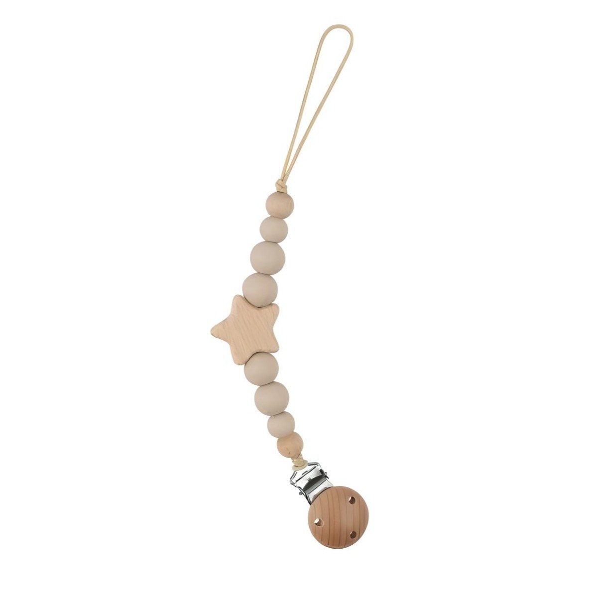 Zayno Schnullerbefestigung Schnullerkette "Sternchen" in Beige, (Packung, 1-tlg., Ermuntert, den Schnuller eigenständig zu greifen), Beeindruckt mit einem zeitlosen Design