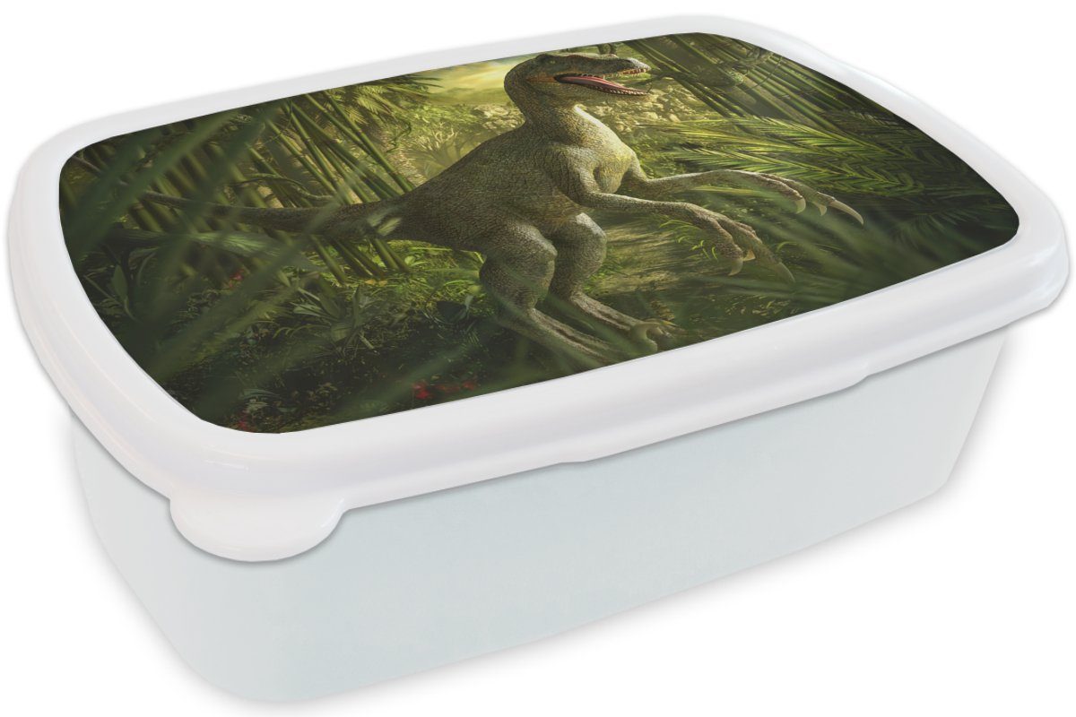 MuchoWow Lunchbox Kinder für Brotbox und Kinder - - Jungen, Kunststoff, Illustration Mädchen Dinosaurier - Jungs (2-tlg), Brotdose, - Grün und - Pflanzen Erwachsene, weiß für