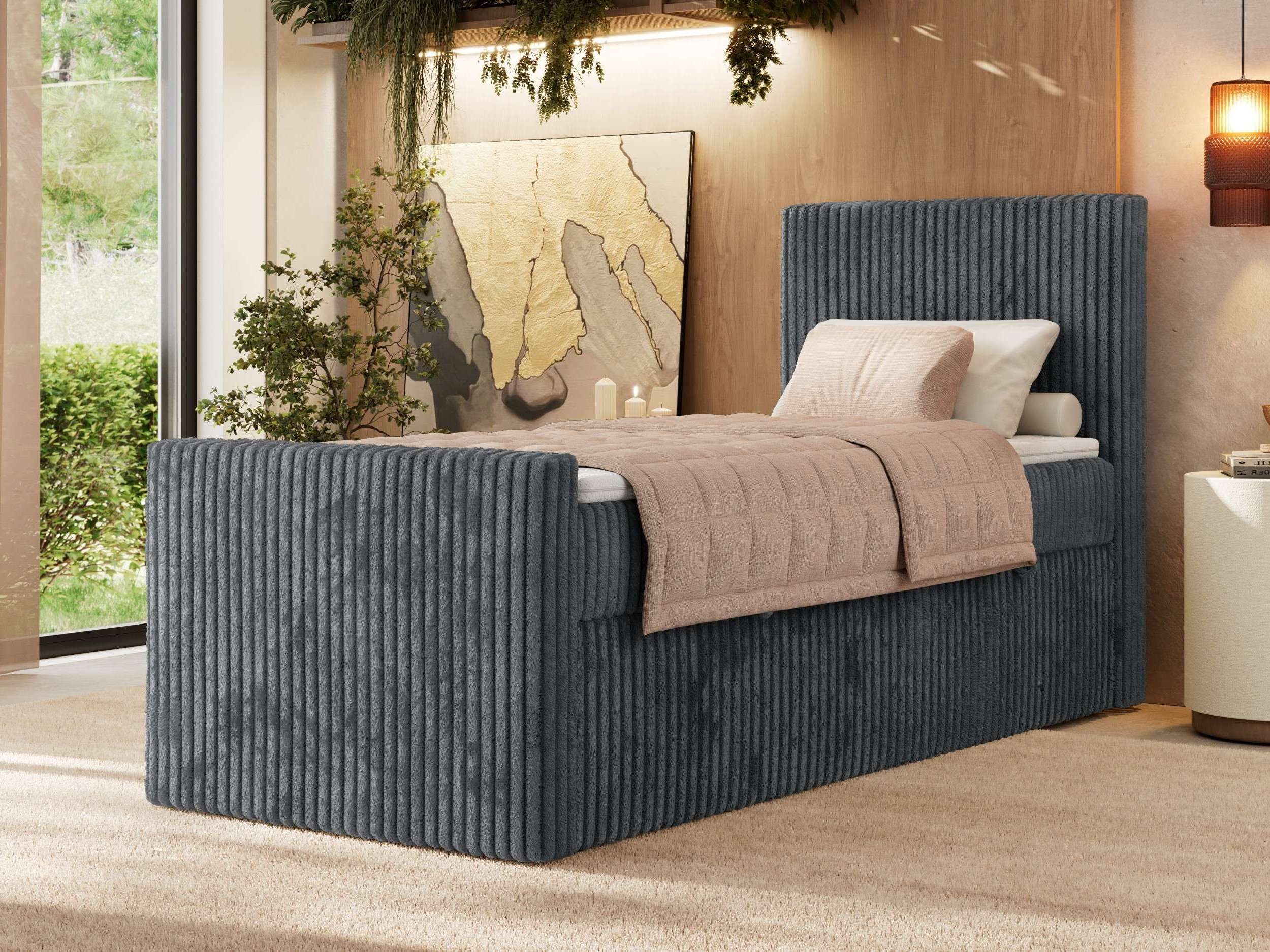 MKS MÖBEL Boxspringbett TILIANO DUO 90 (Set, Bett mit Matratze, Einzelbett 90x200 cm mit Matratze und Bettkasten), 7-Zonen-Taschenfederkern H3/H4, optionaler Topper T25 oder Visco