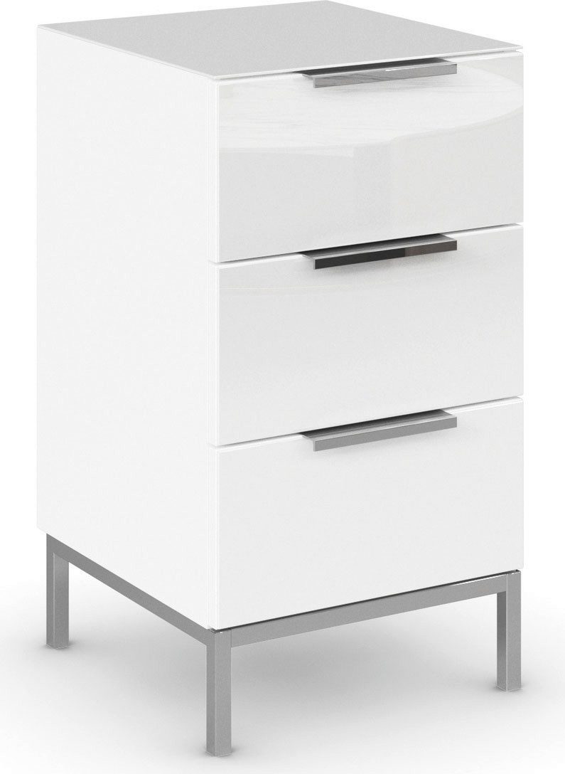 rauch Nachtkommode Nachttisch Nachtschrank Nachtkonsole FLIPP mit Glasfront (Breite 40 cm), mit 3 Schubladen und Soft-Close-Funktion, Oberboden und Front Glas
