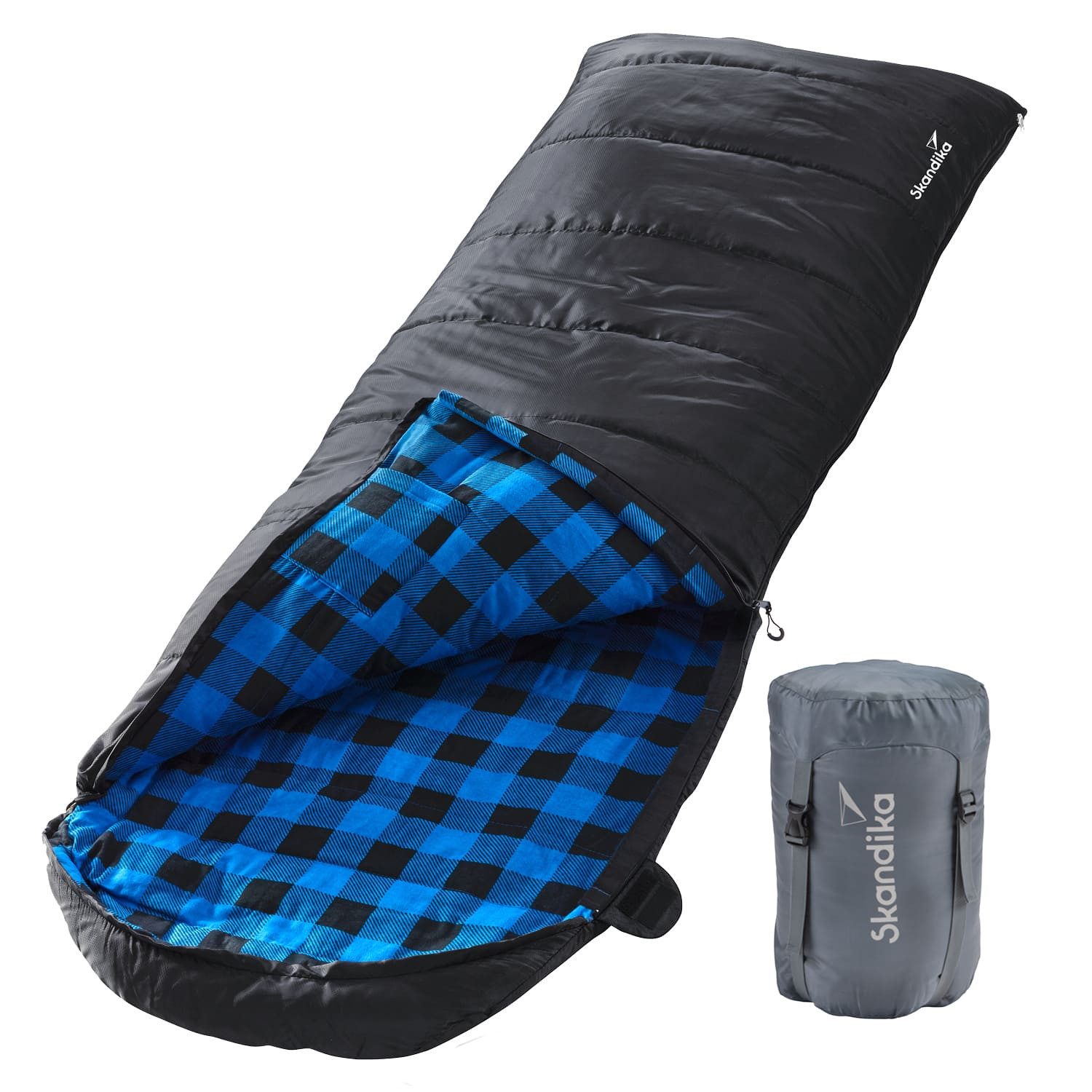 Skandika Deckenschlafsack Dundee (schwarz) (RV links), Flanell, Baumwolle, Luxus-Qualität, koppelbar