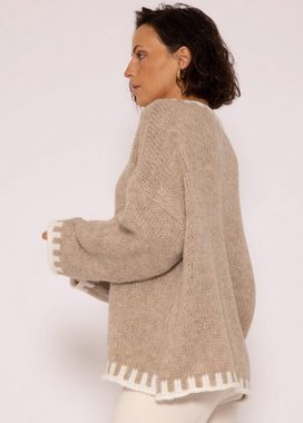 SASSYCLASSY Strickpullover Oversize Pullover Damen aus weichem Grobstrick Lässiger Strickpullover lang mit offwhite Details, Made in Italy