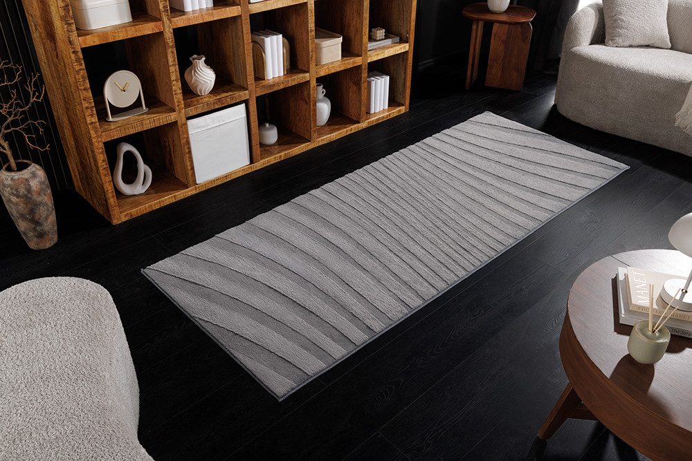 riess-ambiente Läufer WAVE 200x80cm anthrazit - Kurzflor, 3D-Struktur, Hoch-Tief-Effekt, rechteckig, Höhe: 10 mm, pflegeleichter Stoff & für Fußbodenheizungen– ideal für Deinen Flur
