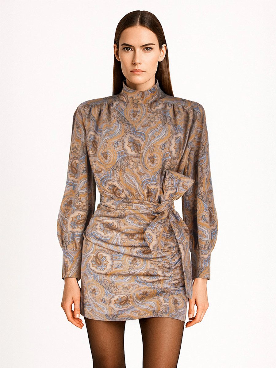 RUA & RUA Minikleid mit Drapierung, Paisley-Muster, Baumwoll-Velour Partykl günstig online kaufen