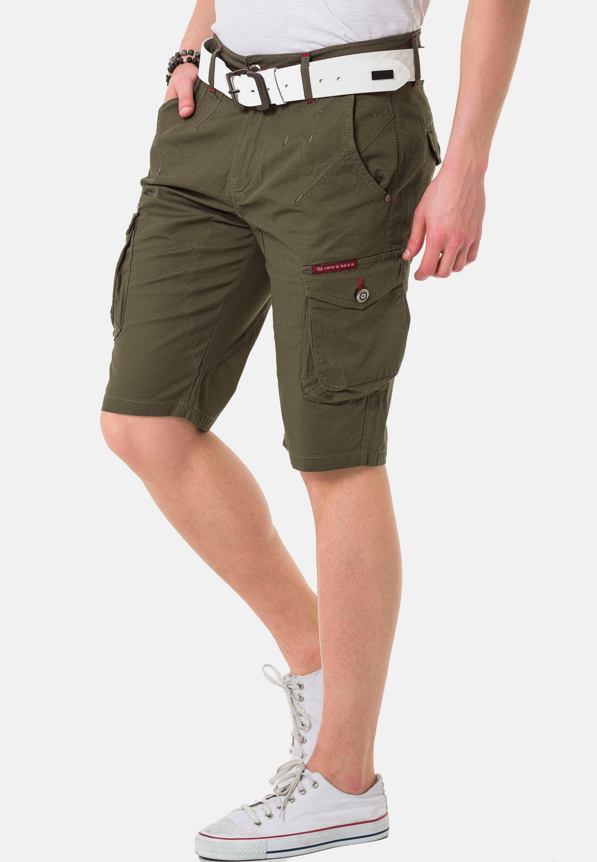 mit Shorts & Cargotaschen Cipo praktischen Baxx khaki