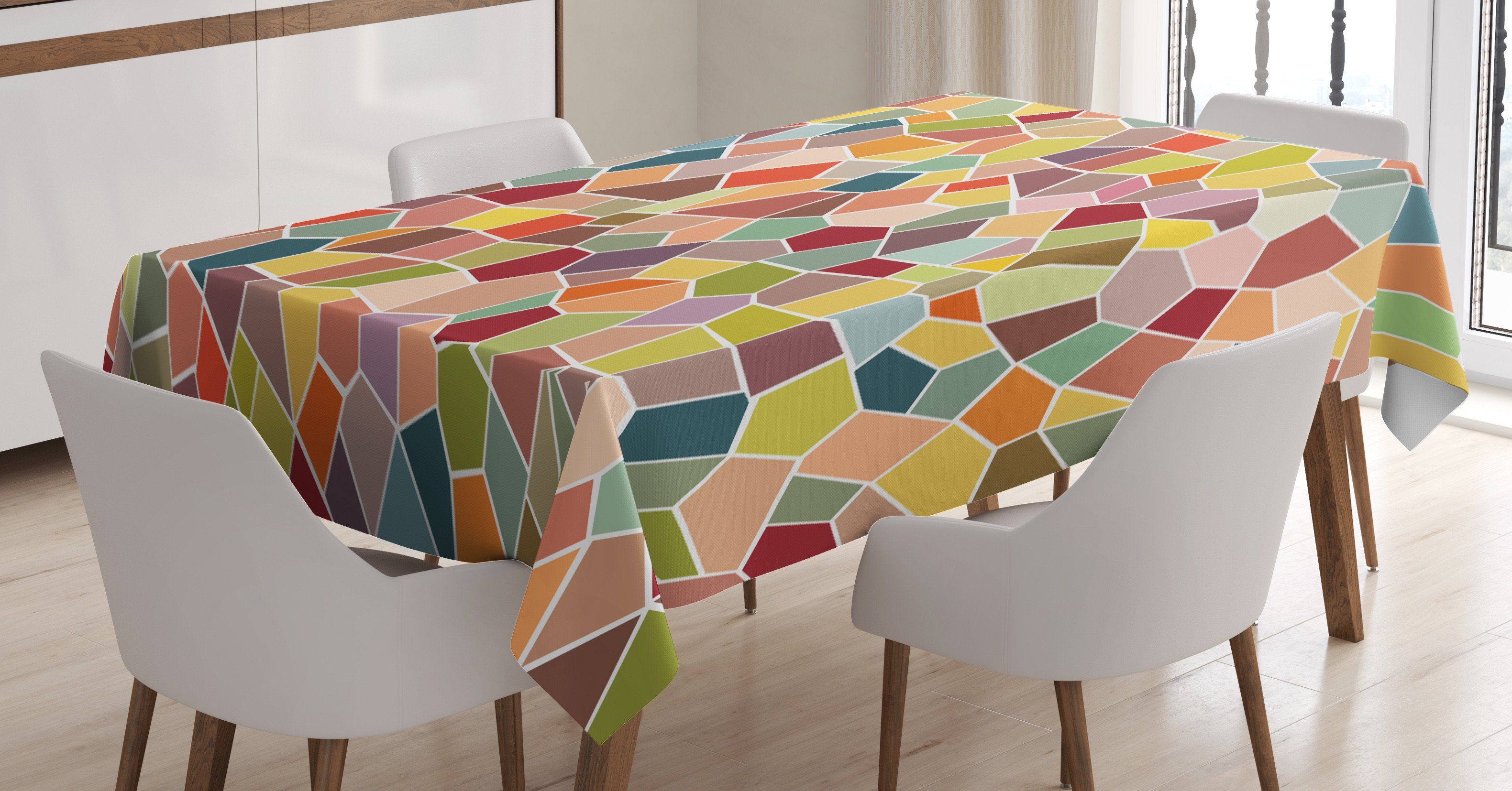 Abakuhaus Tischdecke Farbfest Waschbar Für den Außen Bereich geeignet Klare Farben, Bunt Motley Retro Mosaic
