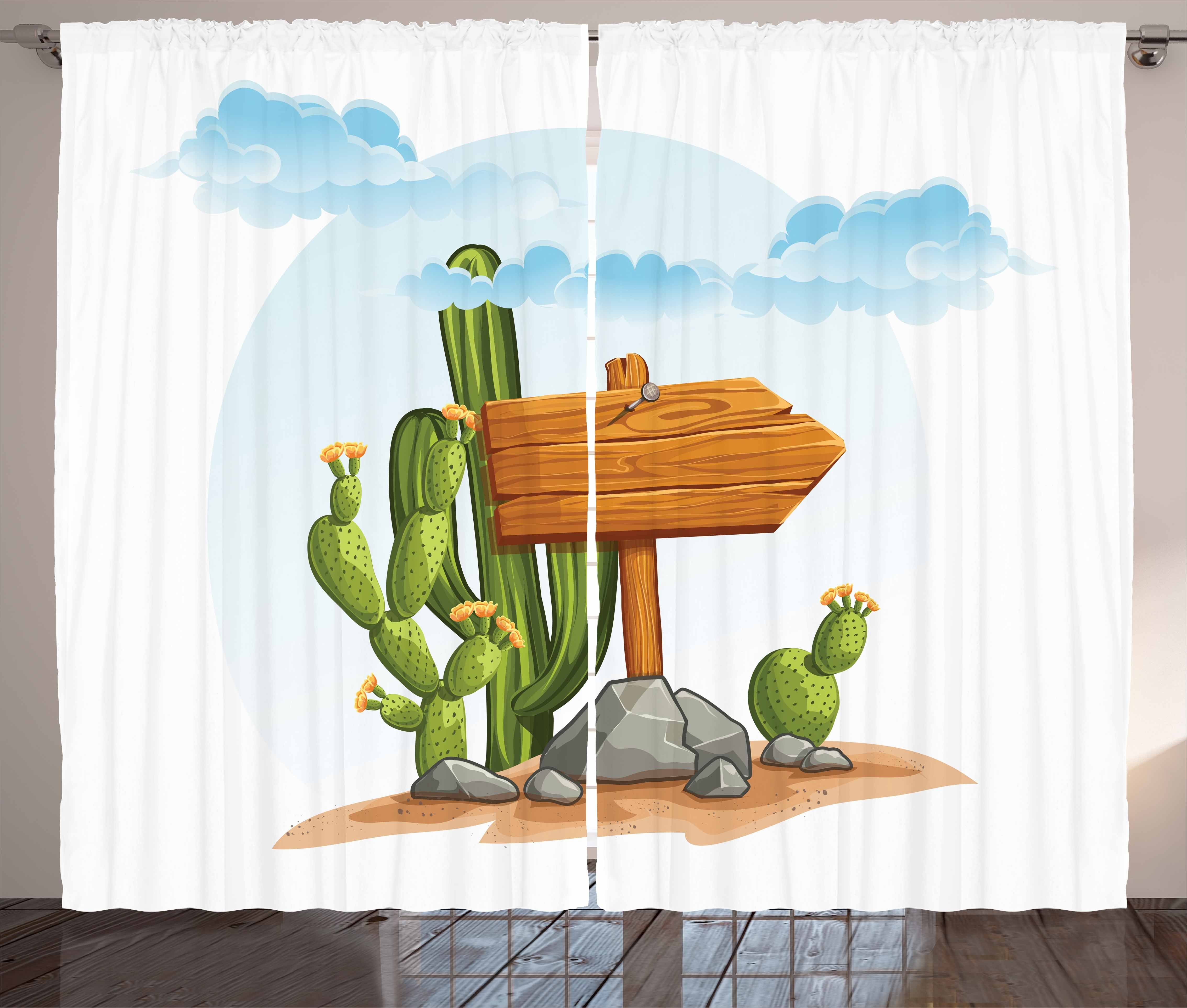 Gardine Schlafzimmer Kräuselband Vorhang mit Schlaufen und Haken, Abakuhaus, Kaktus Cartoon Wüste Flora