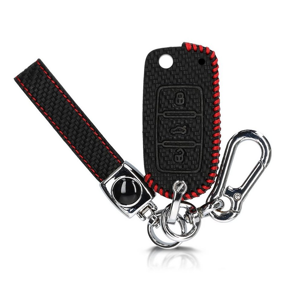 kwmobile Schlüsseltasche, Autoschlüssel Hülle für VW Skoda Seat -  Kunstleder Schutzhülle Schlüsselhülle Cover für VW Skoda Seat 3-Tasten  Autoschlüssel - Carbon Design
