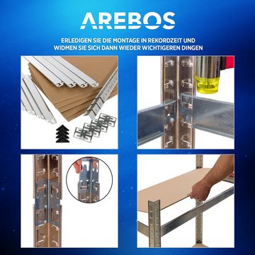 Arebos Schwerlastregal, Eckregal 180 x 90 x 40 cm, 180 x 70 x 70 cm, je 875 kg, Set 3-tlg., Stecksystem