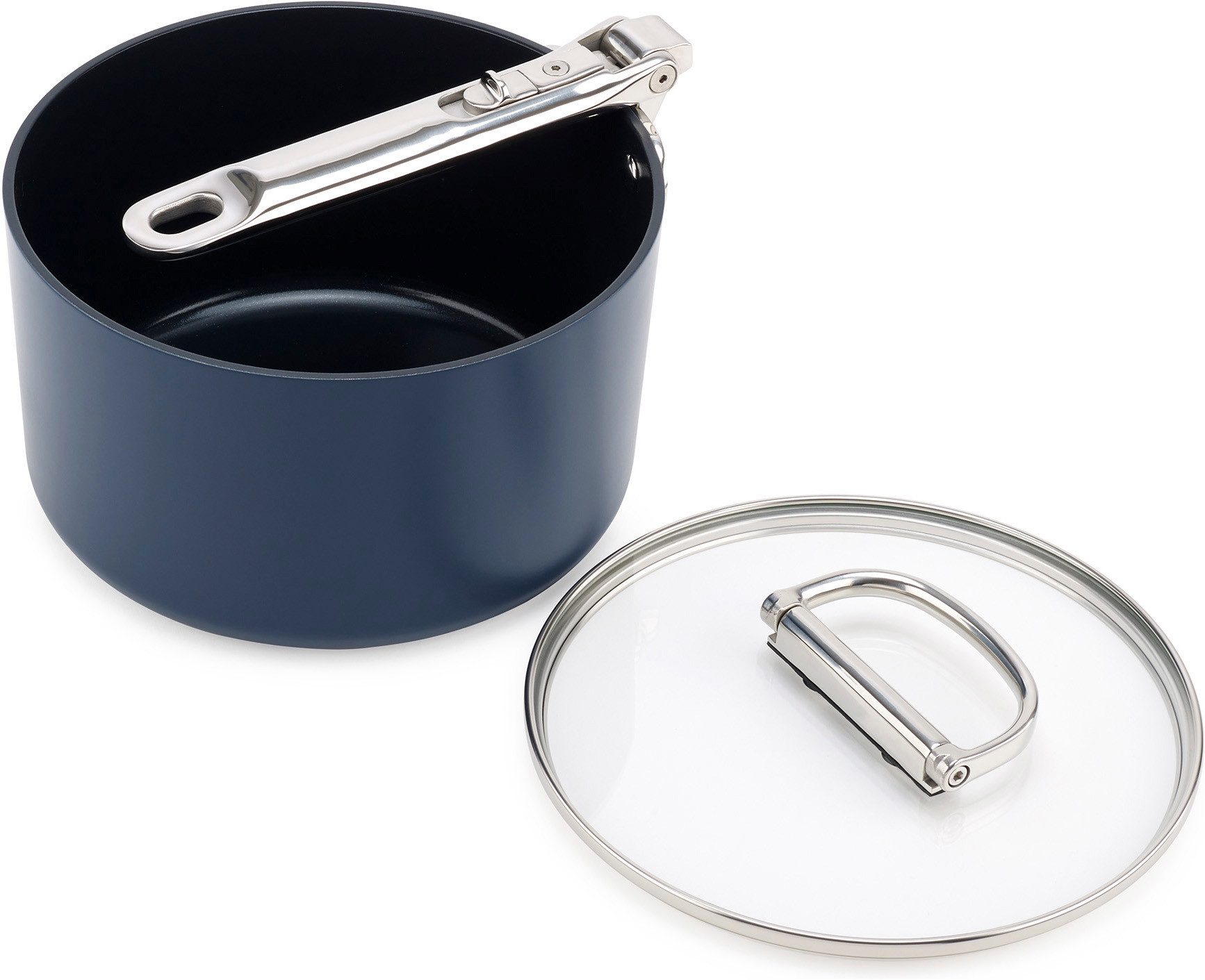 Joseph Joseph Kochtopf Space 19 cm antihaftbeschichteter Topf, Kasserolle, (2-tlg., Topf inkl. Deckel), abklappbare Griffe für maximalen Stauraum