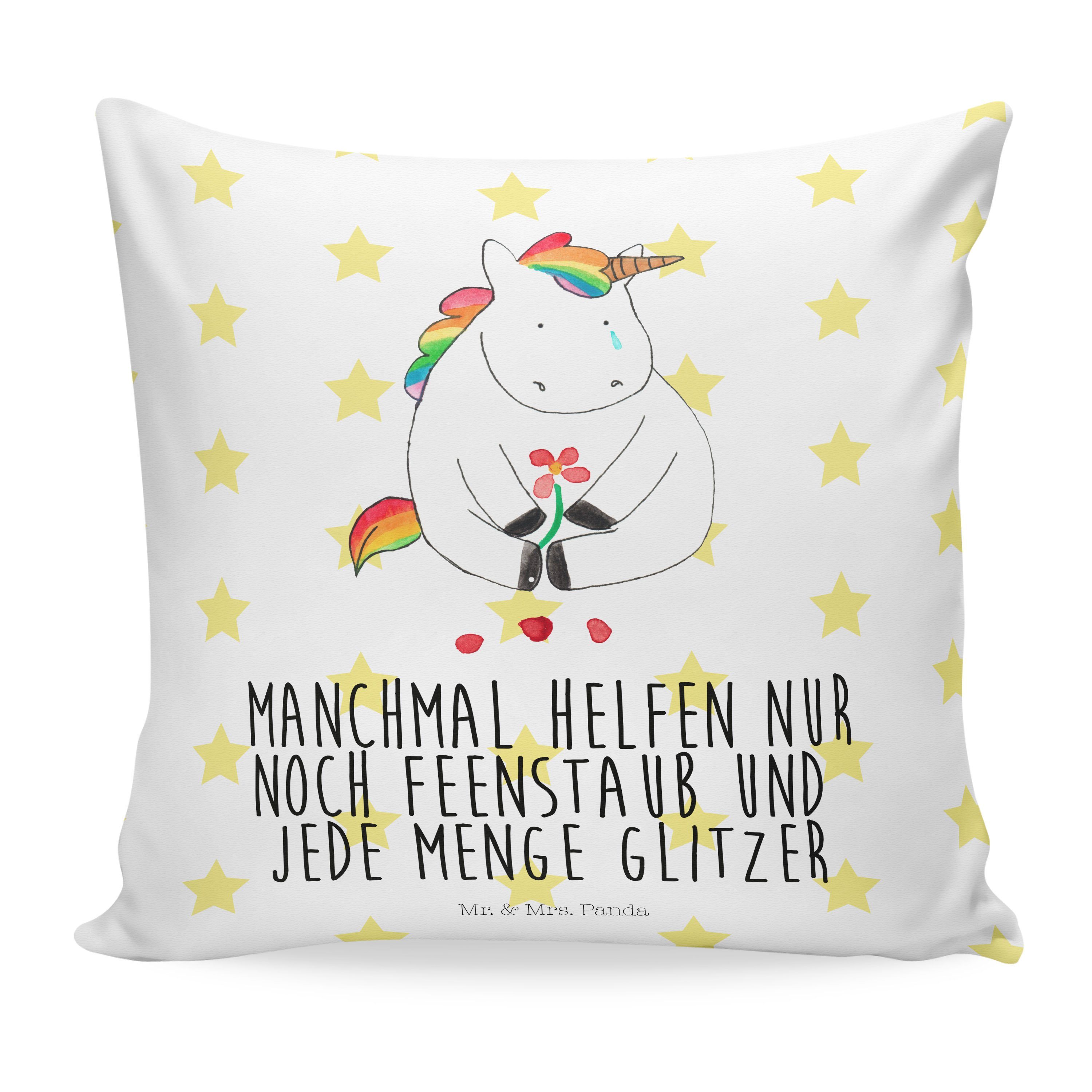 Mr. & Mrs. Panda Dekokissen Einhorn Traurig - Weiß - Geschenk, Einhorn Deko, Glitzer, Kissenhülle