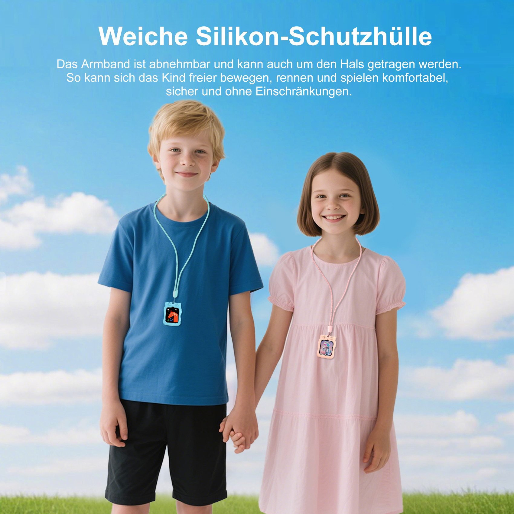 blackview Smartwatch Kinder mit SIM-Kartensteckplatz, LBS+WLAN+GPS-Tracker, 4G Smartwatch (1.75 Zoll, IOS/Android), Magnetisches Ladekabel, Smartwatch-Gehäuse mit Nackenband, Taschenlampe, SOS Notruf, Schulmodus, Telefonanruf, Sprachchat, IP67