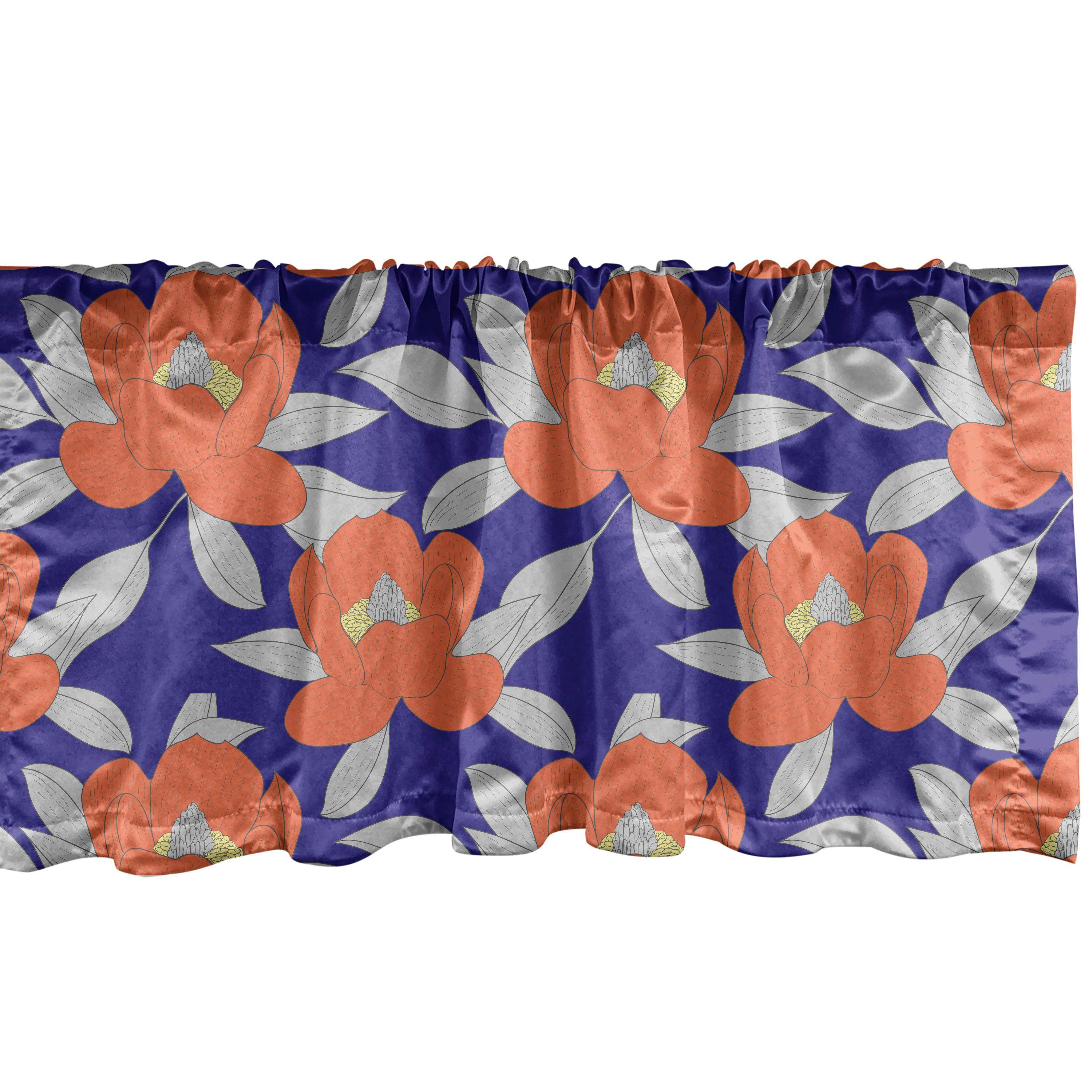 Scheibengardine Vorhang Volant für Küche Schlafzimmer Dekor mit Stangentasche, Abakuhaus, Microfaser, Blume Detaillierte Magnolia Muster