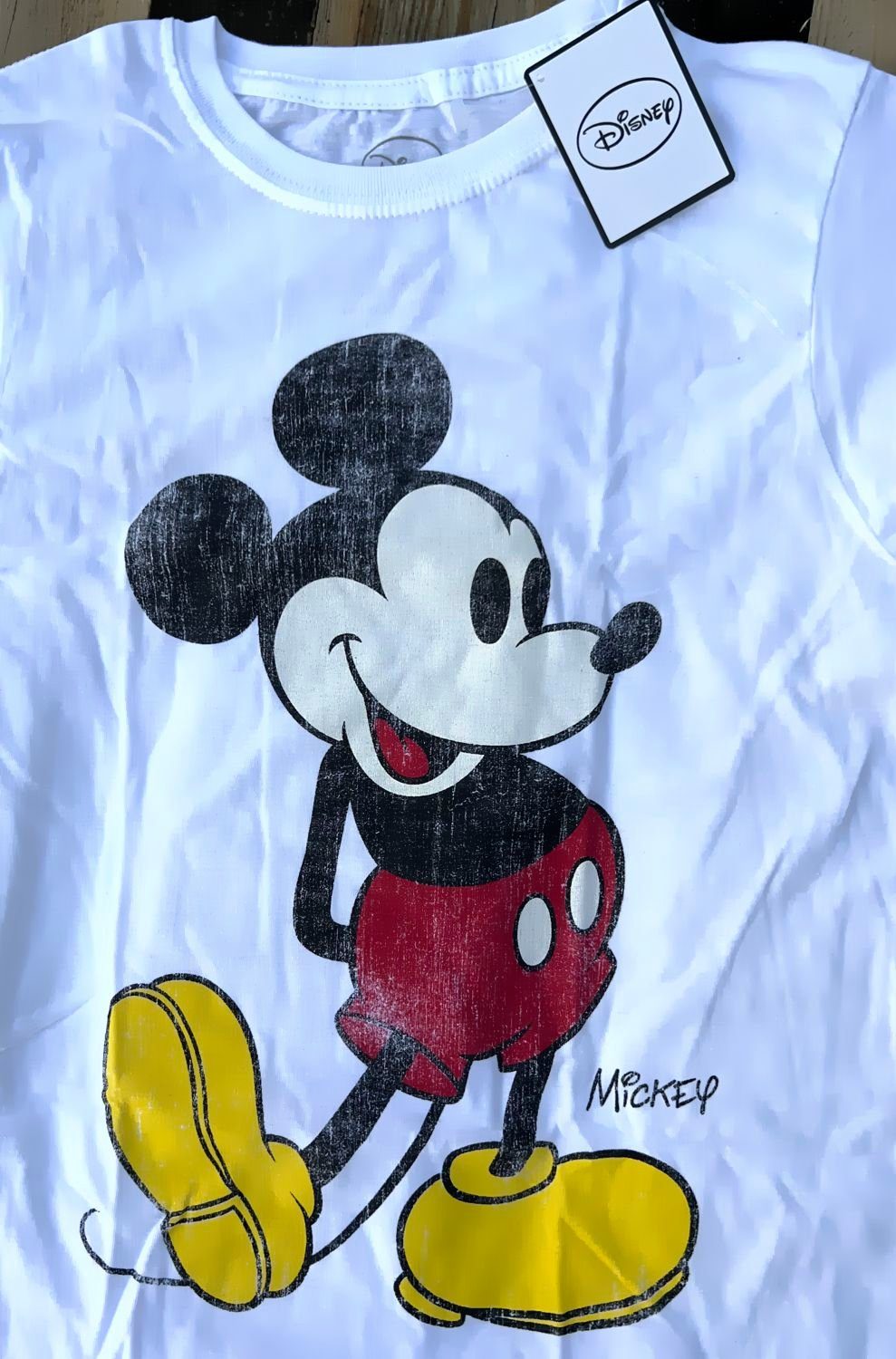 Disney Mickey Mouse Print-Shirt Mickey meliert S T-Shirt M L XL hellgrau weiß Damen oder