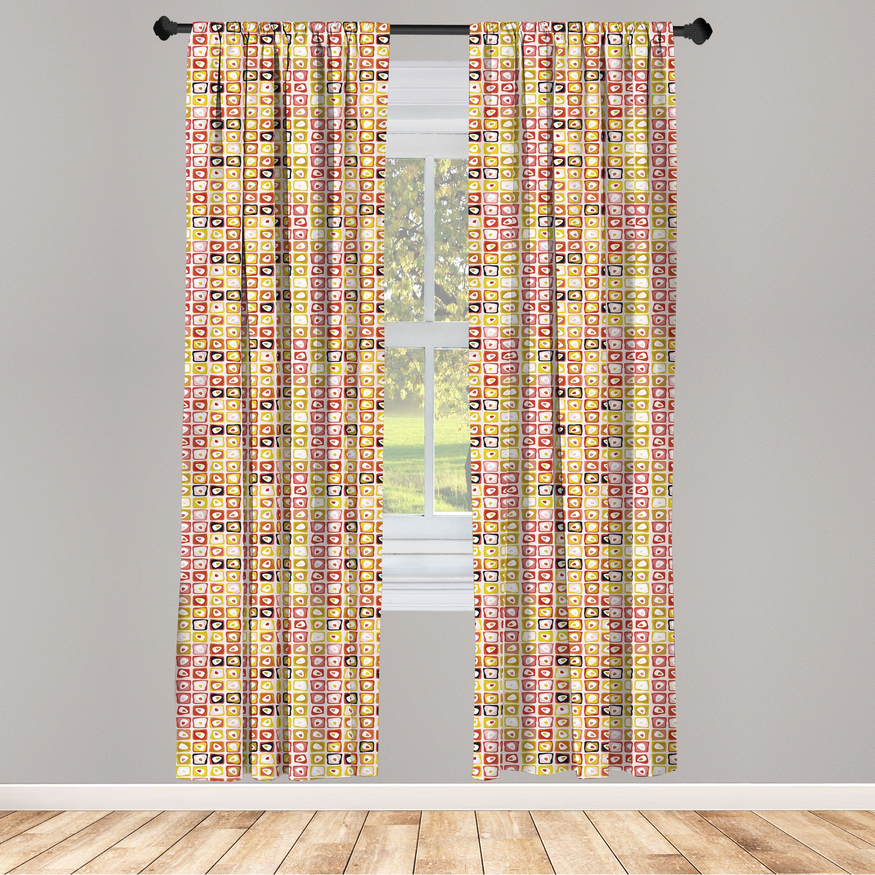 Gardine Vorhang für Wohnzimmer Schlafzimmer Dekor, Abakuhaus, Microfaser, Gelb und Weiß Retro Pop-Squares