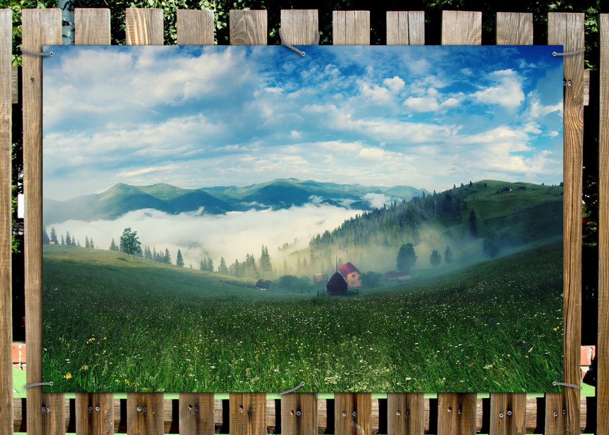 Thumbnail - Wallario Sichtschutzzaunmatten Morgennebel zwischen Berghängen