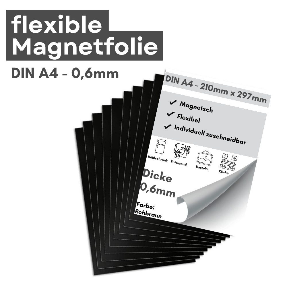 MaajeeKuto Magnet Magnetfolie anisotrop 0,6 mm DIN A4 – flexibel zuschneidbar, rohbraun (1-St)