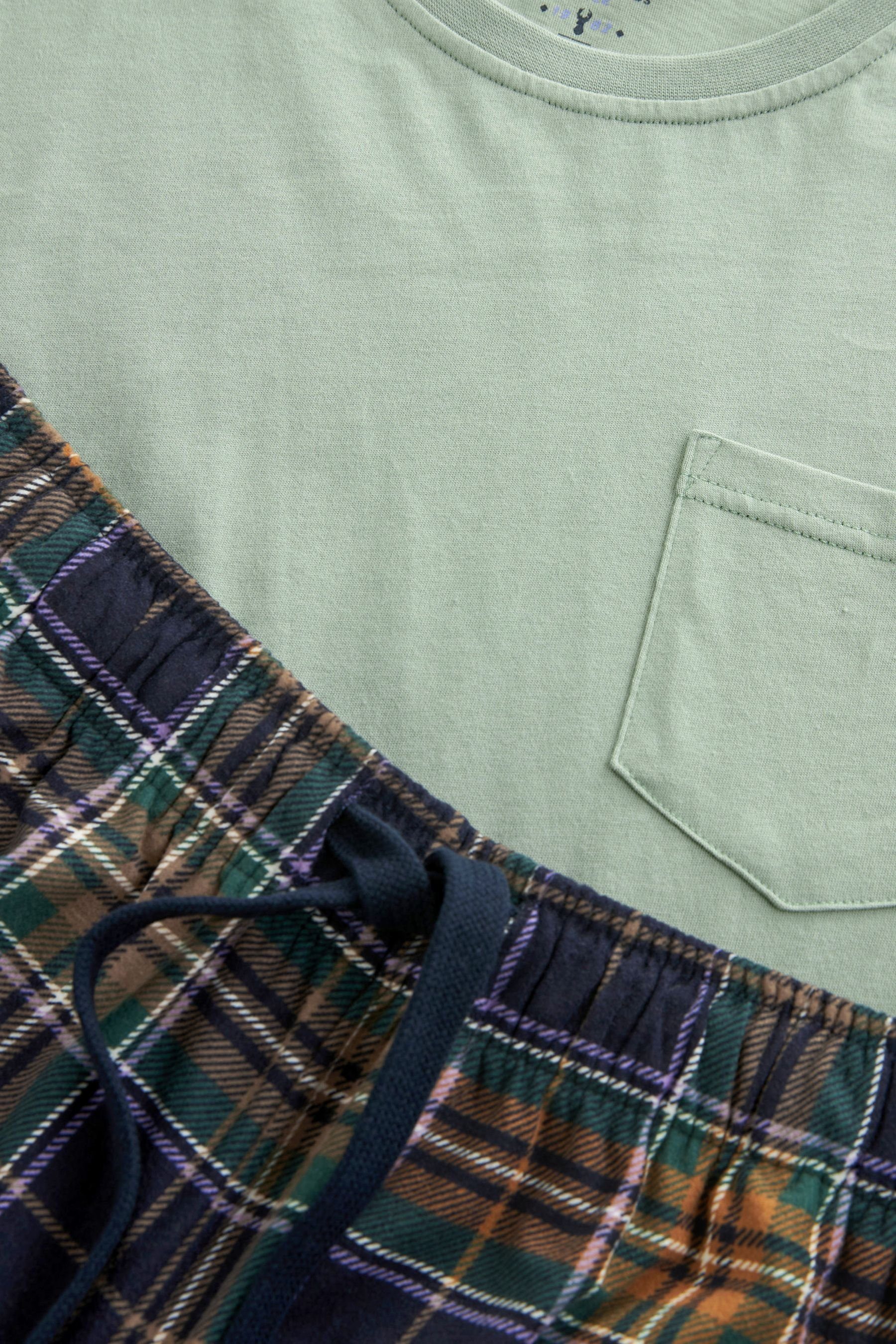 Flex Check Next Shorts Green/Navy Pale Pyjama Kuscheliger mit (2 tlg) Pyjama Blue Motion