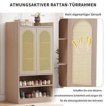 Merax Highboard mit Polyrattan-Tür, mit verstellbaren Einlegeböden, Schuhschrank Landhausstil