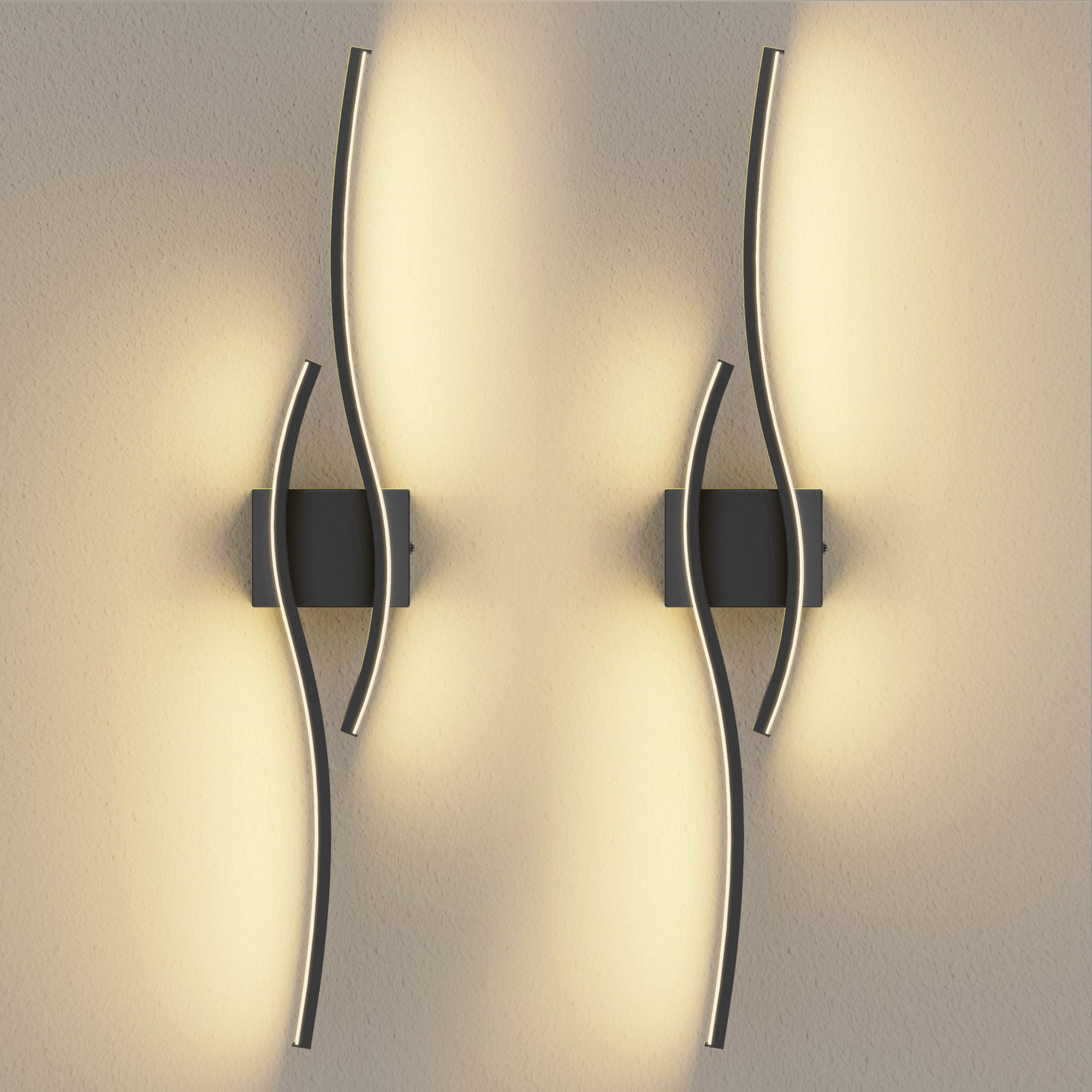 LOHAS-LED LED Wandleuchte 2er-Set, Wellendesign, Touch Steuerung & RF-Fernbedienung, LED fest integriert, Warmweiß, dimmbar 360° drehbar, …