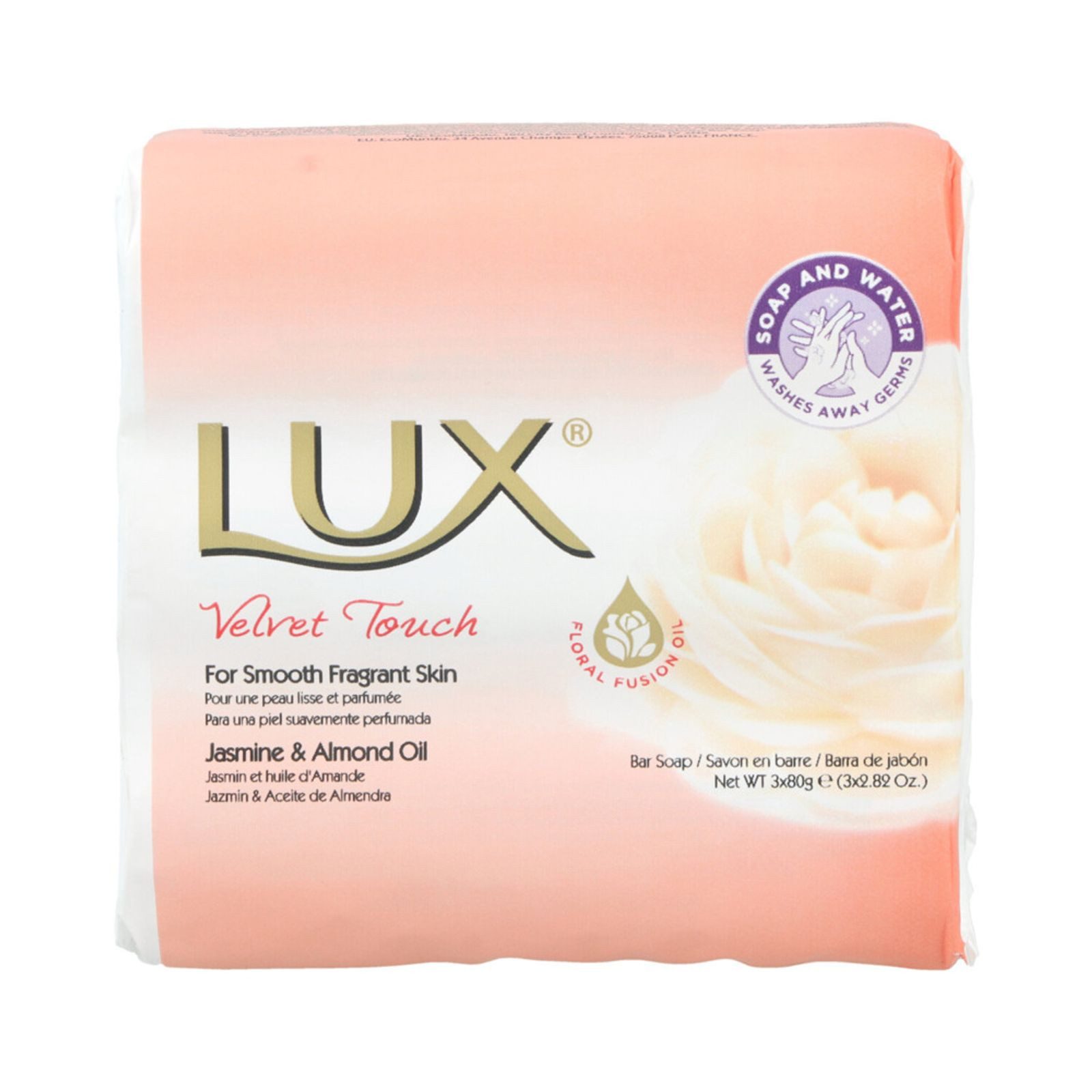 Lux Fußpeeling LUX Stückseife Velvet Touch 3er Pack à 80g Jasmin Mandelöl Duftseife