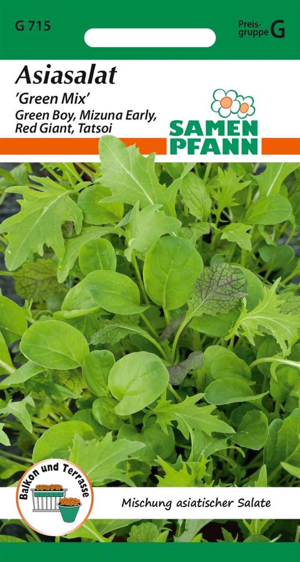 SAMEN PFANN Gemüsesamen Asiasalat, Green Mix, Mischung - 4 Sorten Asia-Salat-Samen