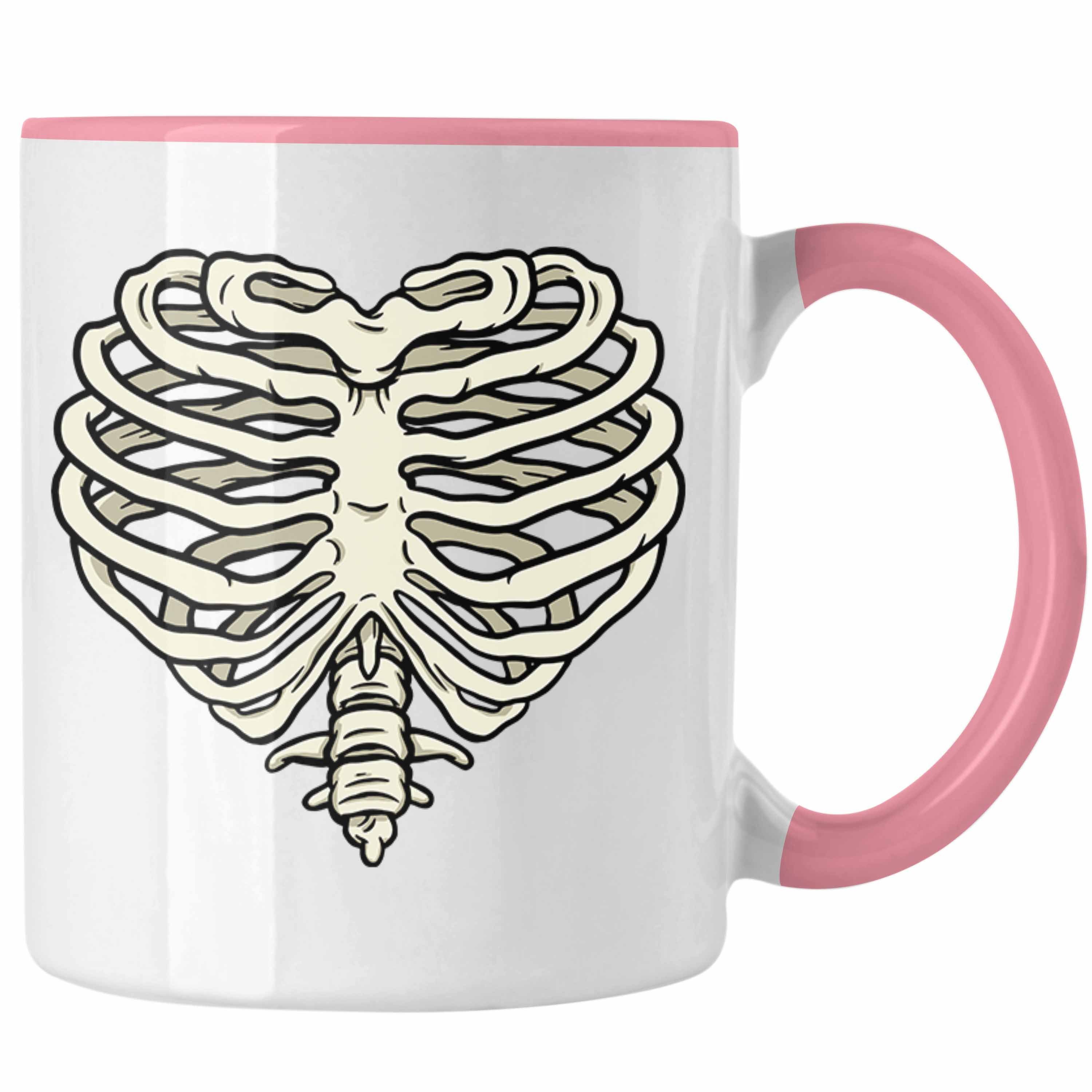 Trendation Tasse Trendation - Skelet Tasse Herz Geschenk Totenkopf  Valentinstag Kaffeetasse mit Herz aus Skelett
