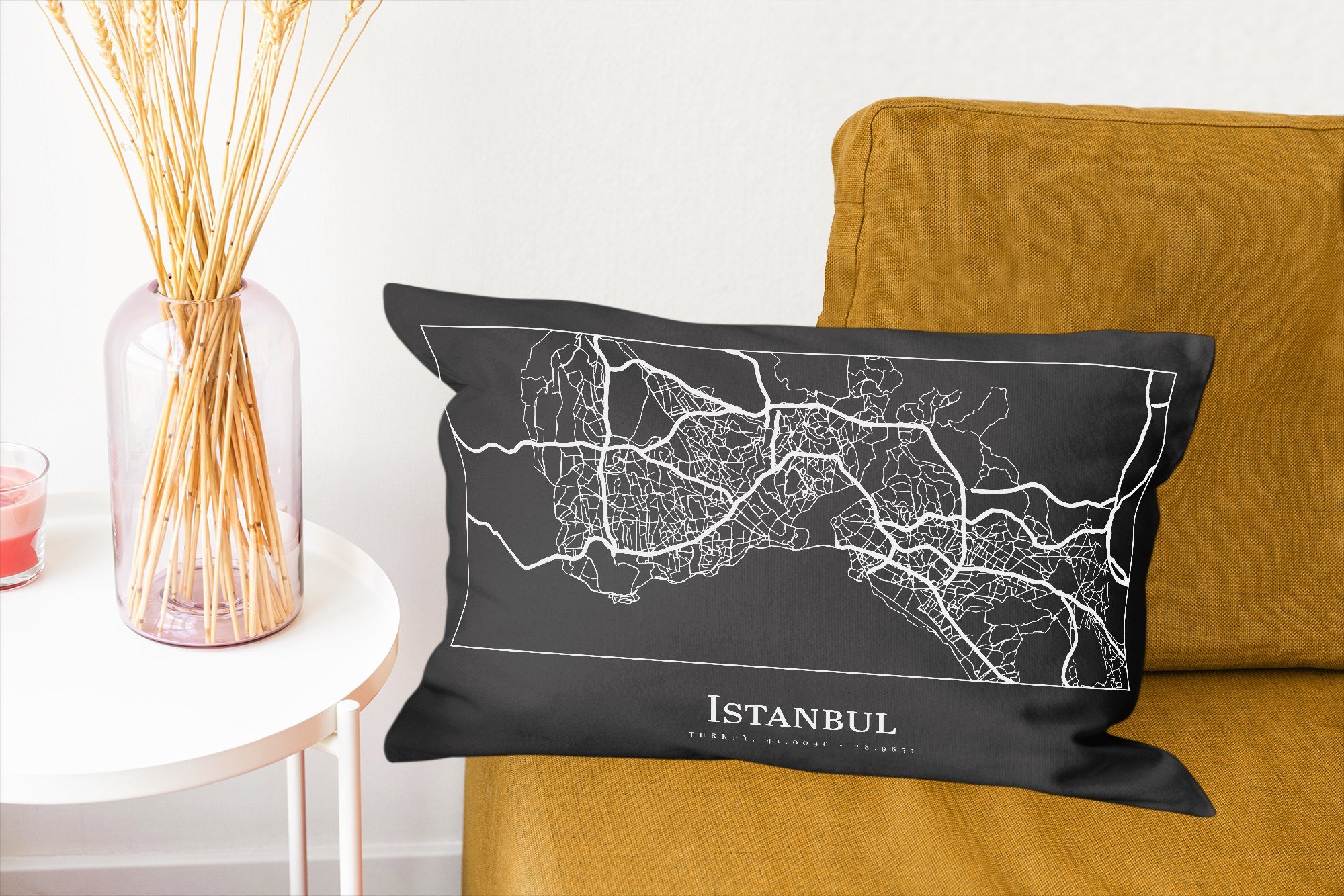 Istanbul mit Schlafzimmer Stadtplan Dekoration, Dekokissen Füllung, MuchoWow Wohzimmer Zierkissen, - Dekokissen Karte, -