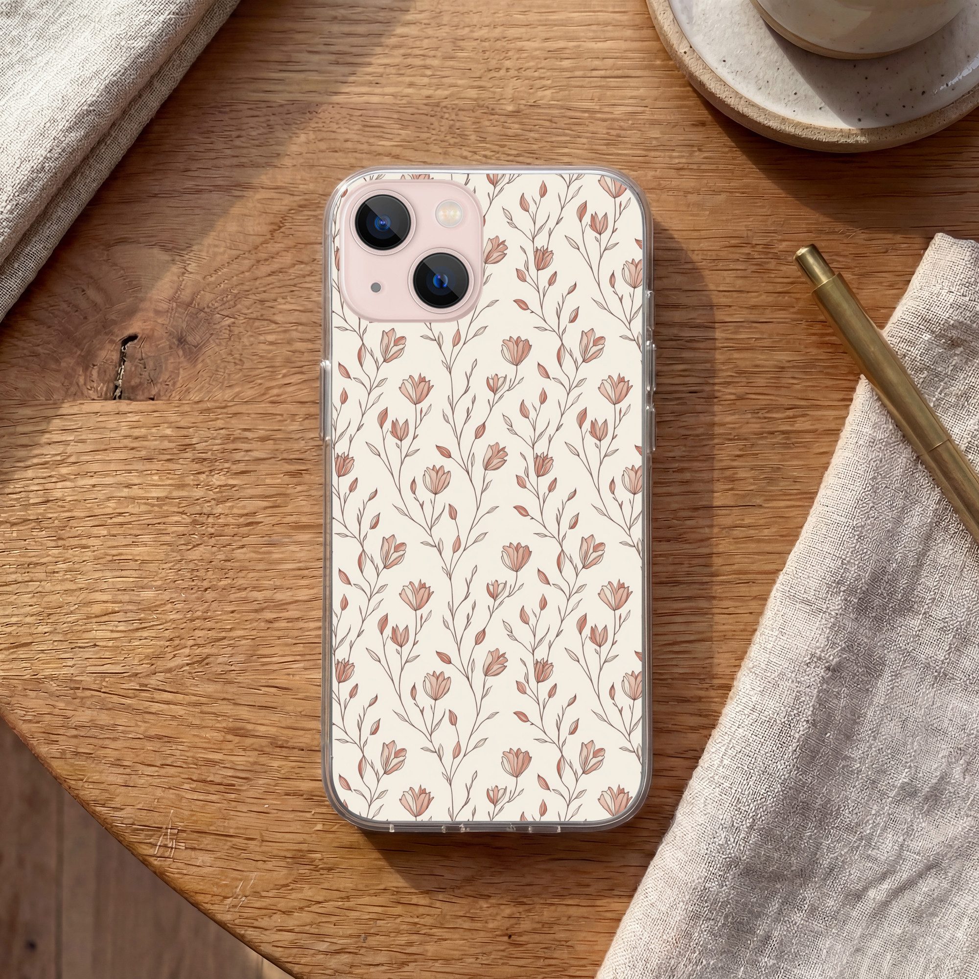 MuchoWow Handyhülle für Apple iPhone 13 mini Muster - Klassisch - Rosa, Smartphone-Bumper, Print, Handy Schutzhülle Dünn