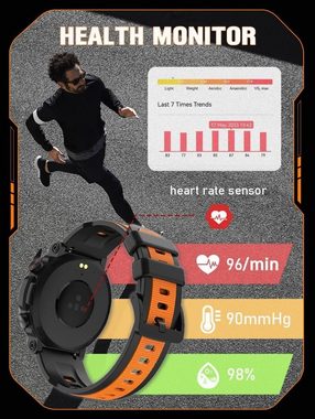 findtime Smartwatch (1,39 Zoll, Android, iOS), Telefonfunktion, Blutdruckmesser Schlaftracker Herzfrequenz Sportmodi