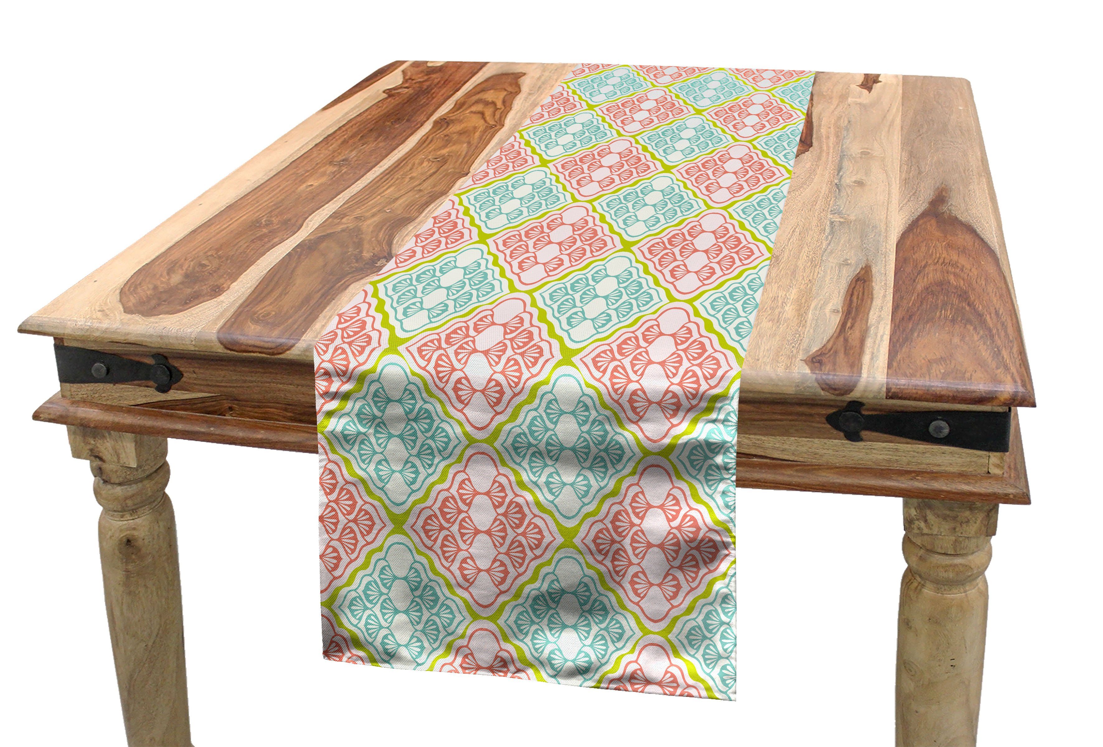 Abakuhaus Tischläufer Esszimmer Küche Rechteckiger Dekorativer Tischläufer, Jahrgang Wellenförmige Mosaic Rhombuses Gitter