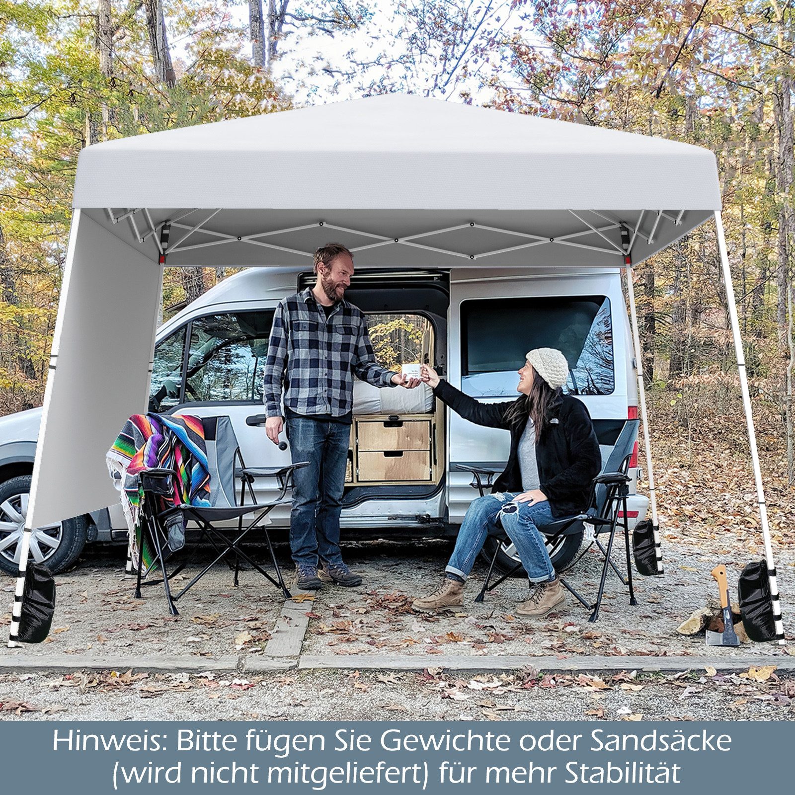 Thumbnail - COSTWAY Faltpavillon, 2,4x2,4 m Pop-up-Pavillon mit 1 Seitenwand, Rucksack