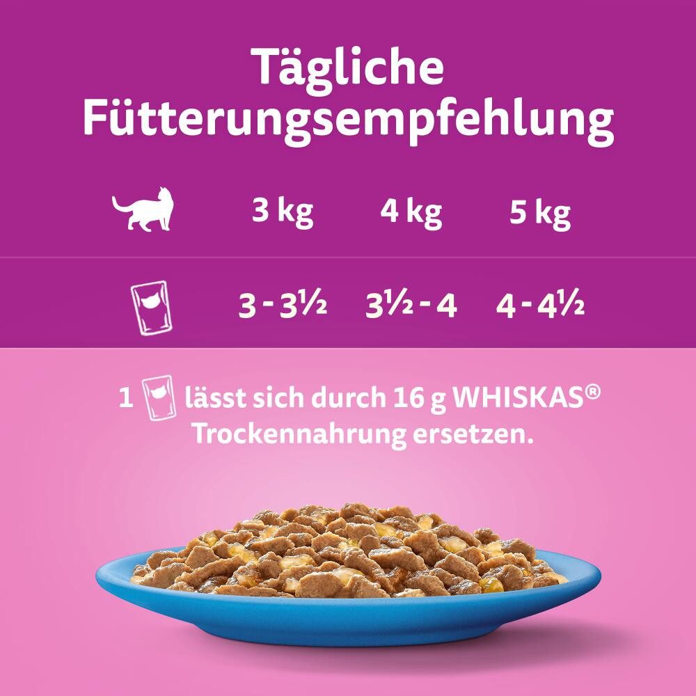 Whiskas WHISKAS® Portionsbeutel Multipack 1+ Fisch Auswahl in Gelee 40 x 85g, Nassfutter für: Katze