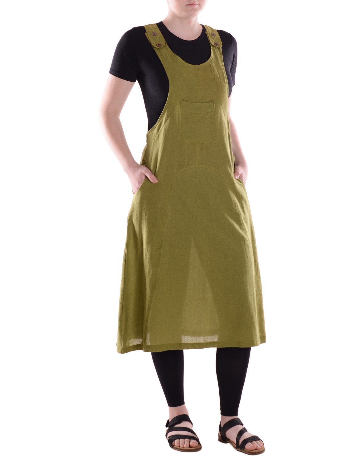 Midikleid Damen Wadenlang Kleid Baumwolle Casual Oversize Look mit Taschen