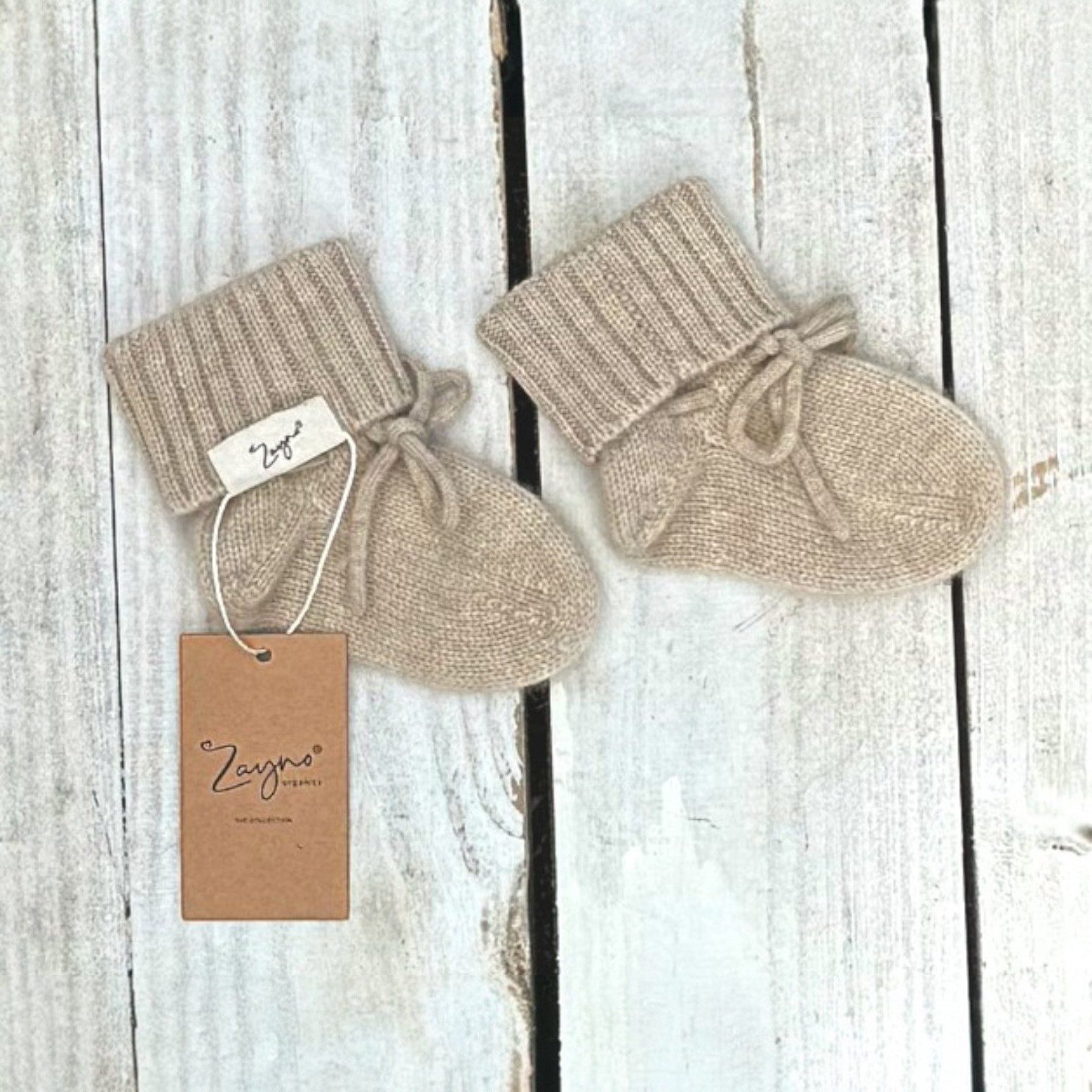 Zayno Basicsocken Söckchen Unisex für Babys von 3-6 Monaten aus 100% Kaschmir Lichtbraun (Set, 1-Paar, Atmungsaktiv und wärmeregulierend) Atmungsaktiv und wärme – Bild 2 von 2
