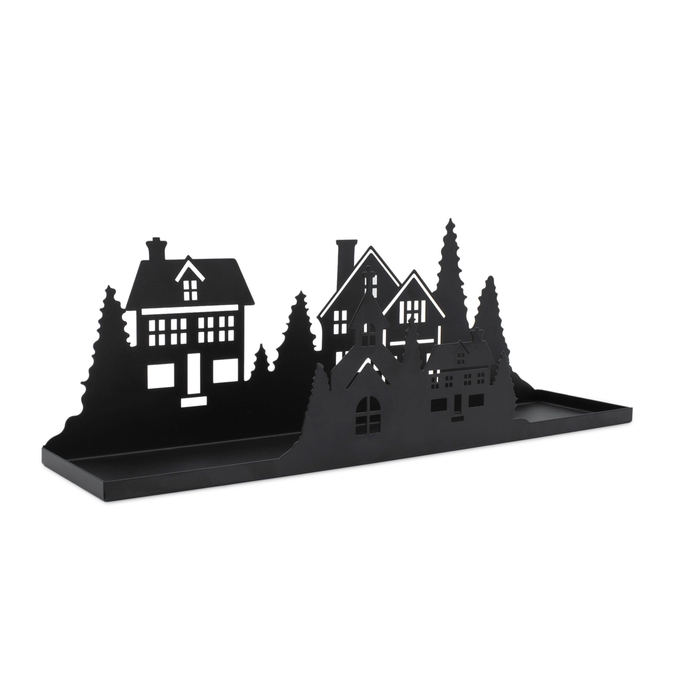Spetebo Kerzentablett Metall Kerzentablett Häuserzeile schwarz - 35 x 10 cm (Stück, 1 St., Dekotablett), Deko Tablett mit Weihnachtsdorf Silhouette
