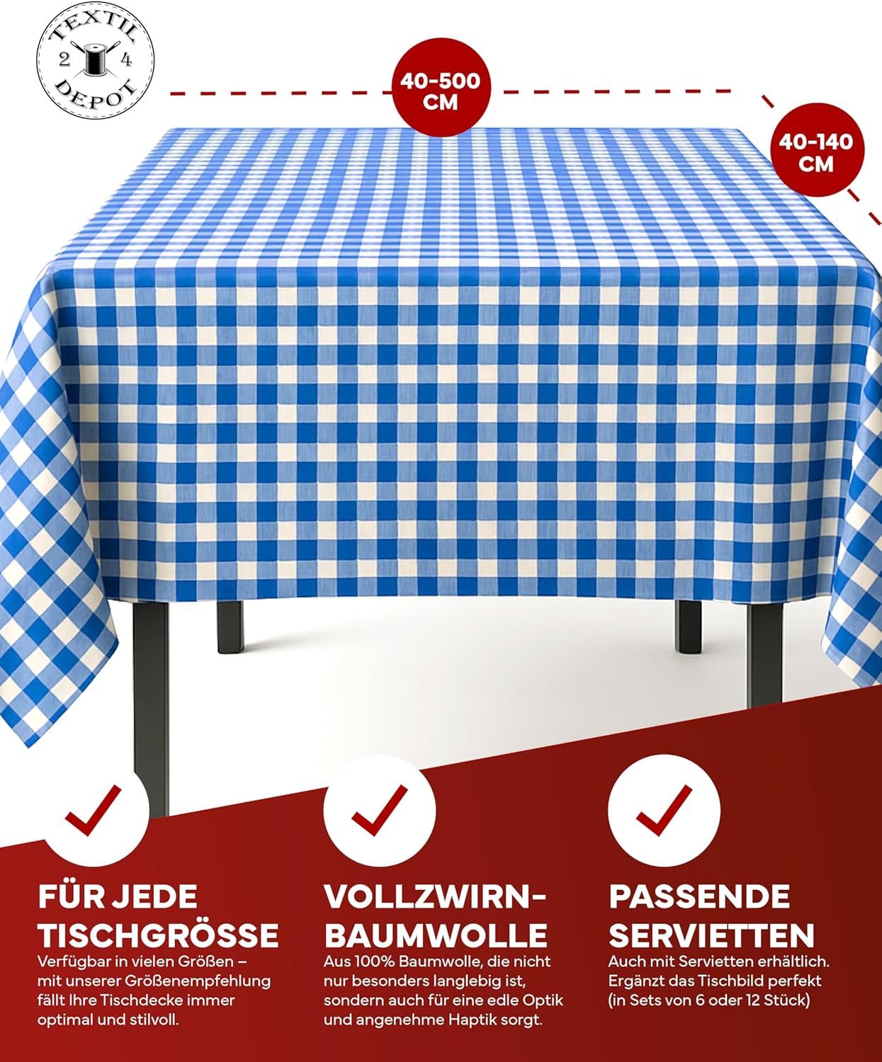 texpot Tischdecke kariert Landhausstil Bauernkaro 100% Baumwolle (1-tlg) – Bild 5 von 5