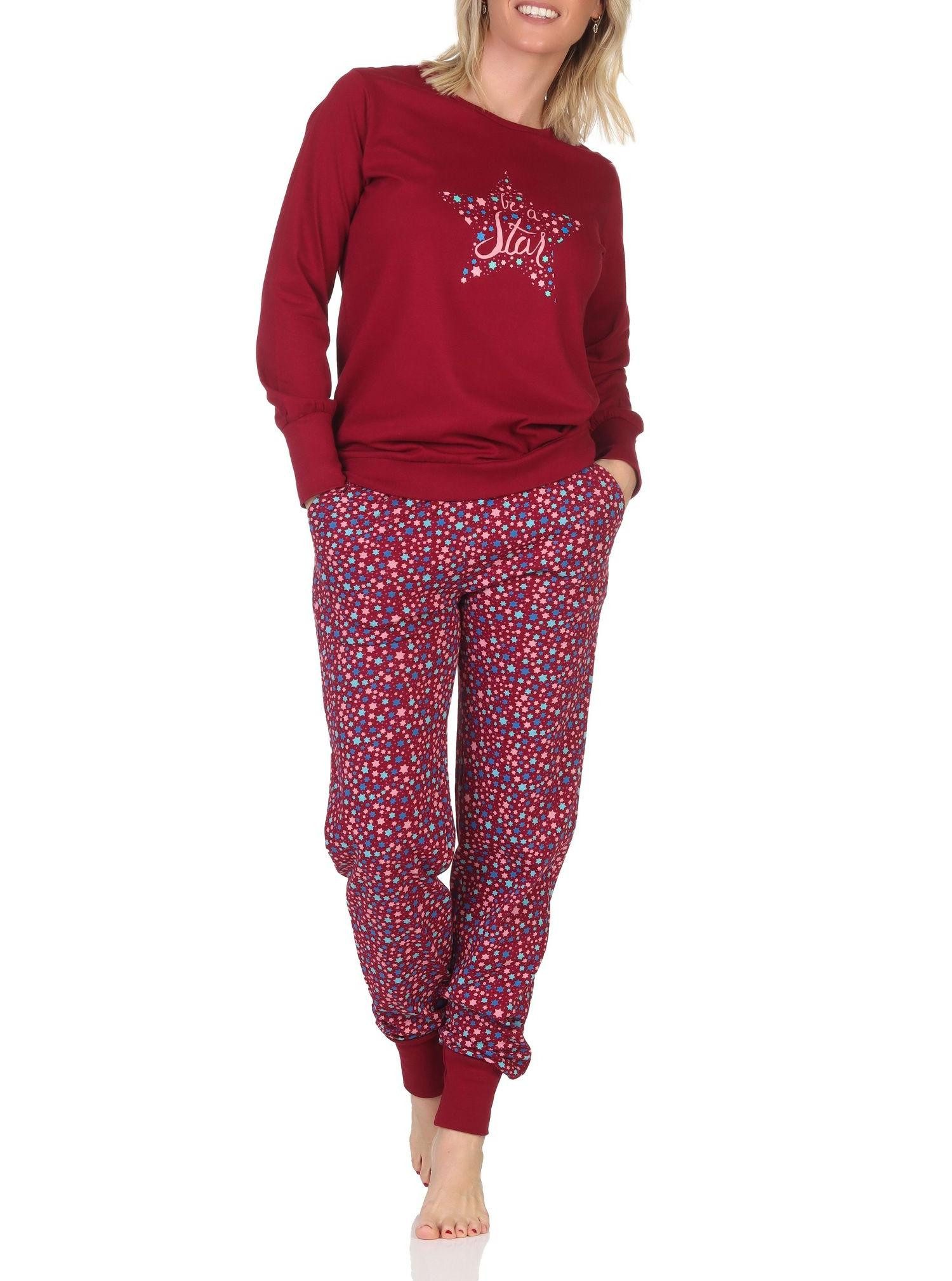 Normann Pyjama Damen Schlafanzug langarm mit Bündchen in Sterne Optik – Bild 3 von 5