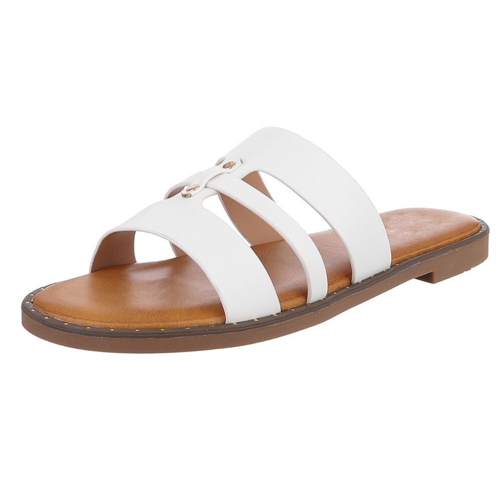 Ital-Design Elegante Damen-Sandalen aus veganem Material, beige Pantolette günstig online kaufen