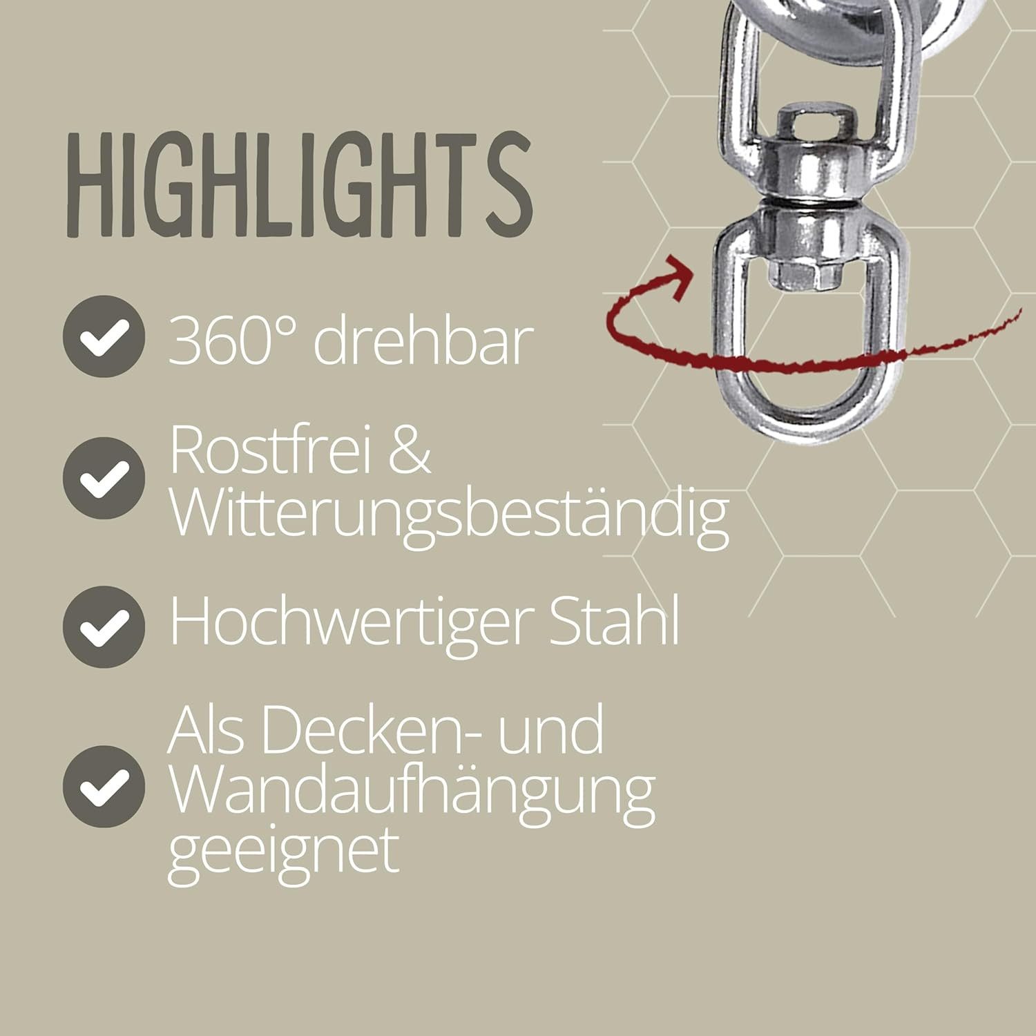 riijk Schraubhaken Wandhaken Hängesessel mit Drehwirbel Dübel für Hängematte Boxsack, (Set, 1 St., Deckenhaken, Drehwirbel, Dübel), Deckenhalter 360° Yogatuch