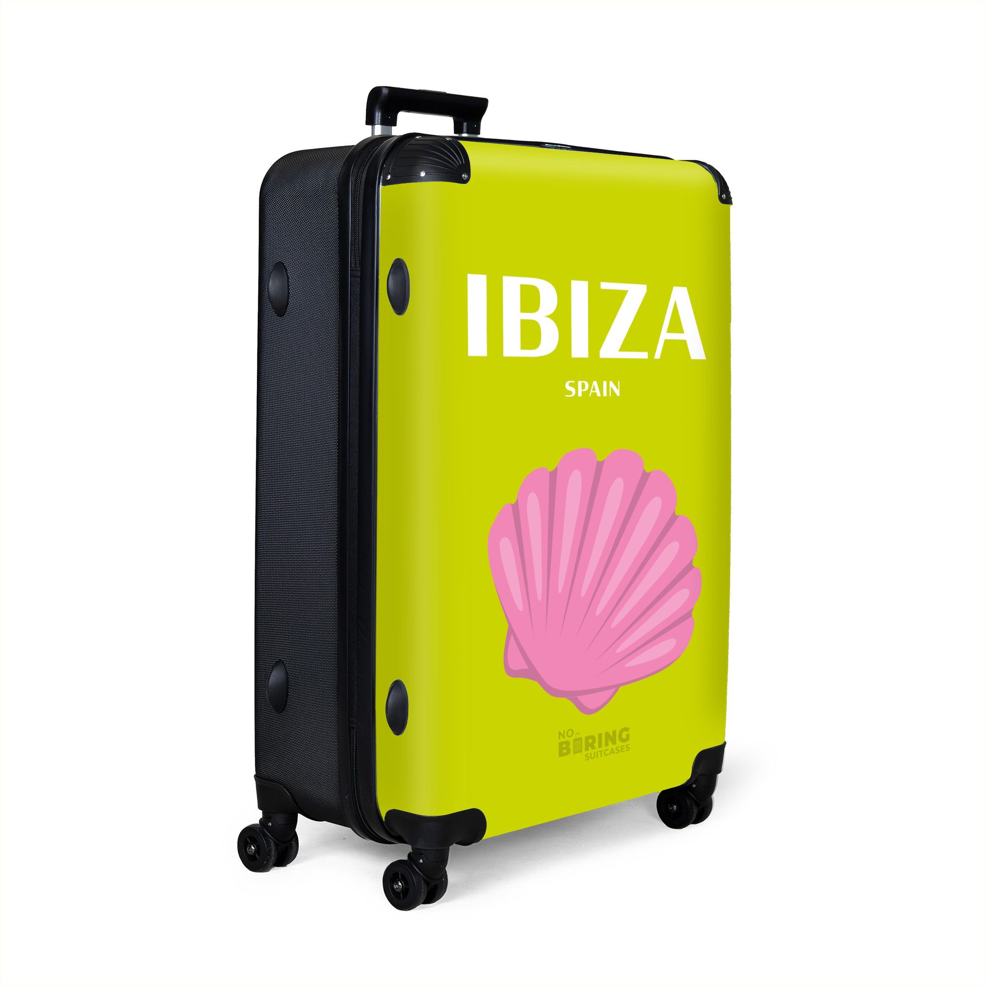 NoBoringSuitcases.com© Hartschalen-Trolley Grün mit Ibiza Spanien günstig online kaufen