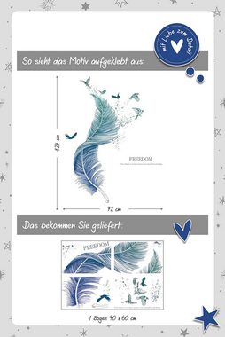 Alster Herz Wandtattoo Wandsticker FEDER Wandtattoo GROß Vogel, Wand Deko Modern H0542 (1 St), Wanddeko Modern für Kinderzimmer Schlafzimmer