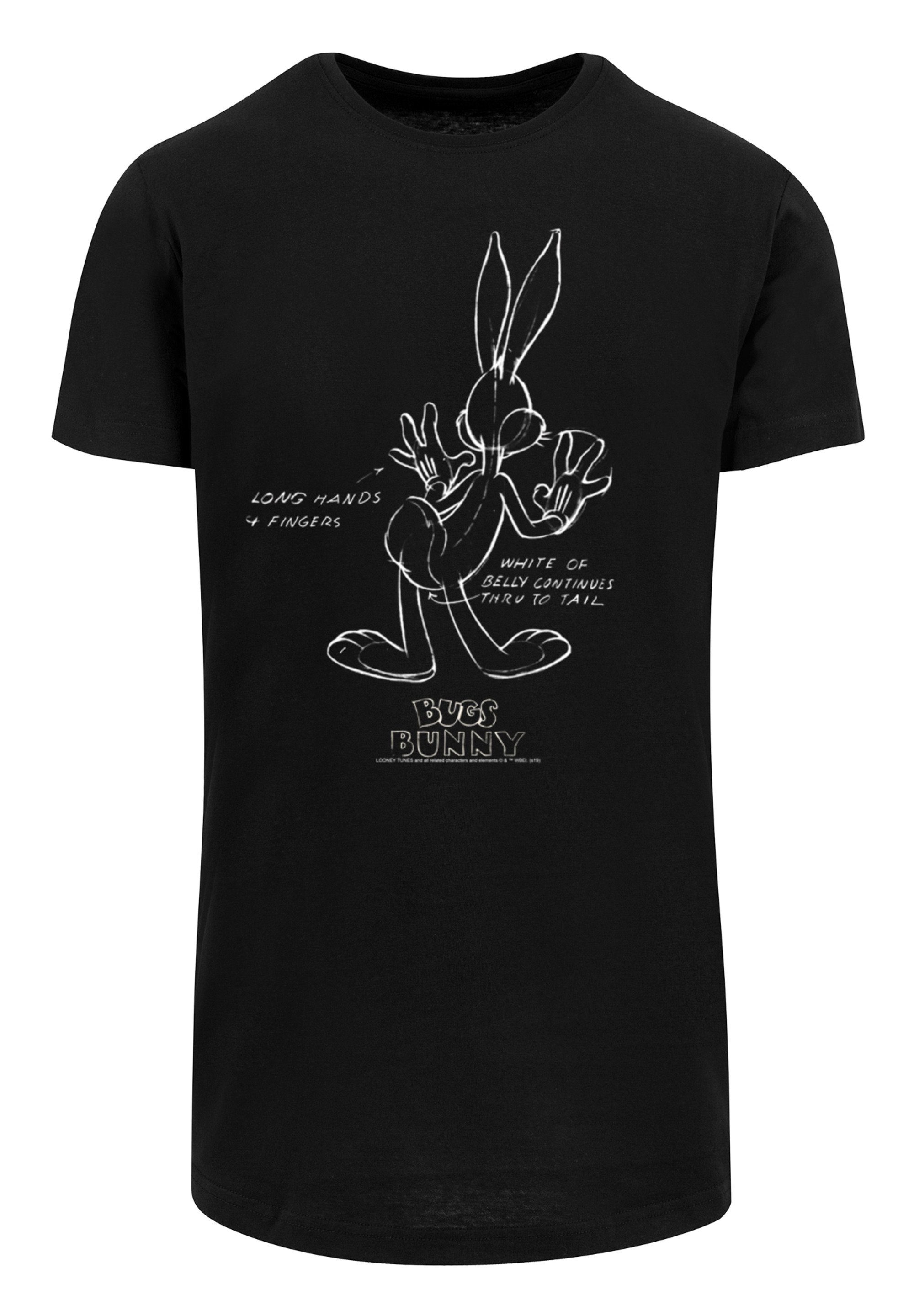 F4NT4STIC Kurzarmshirt White Herren Long (1-tlg) Bunny Bugs Tee Looney Belly Shaped Tunes with