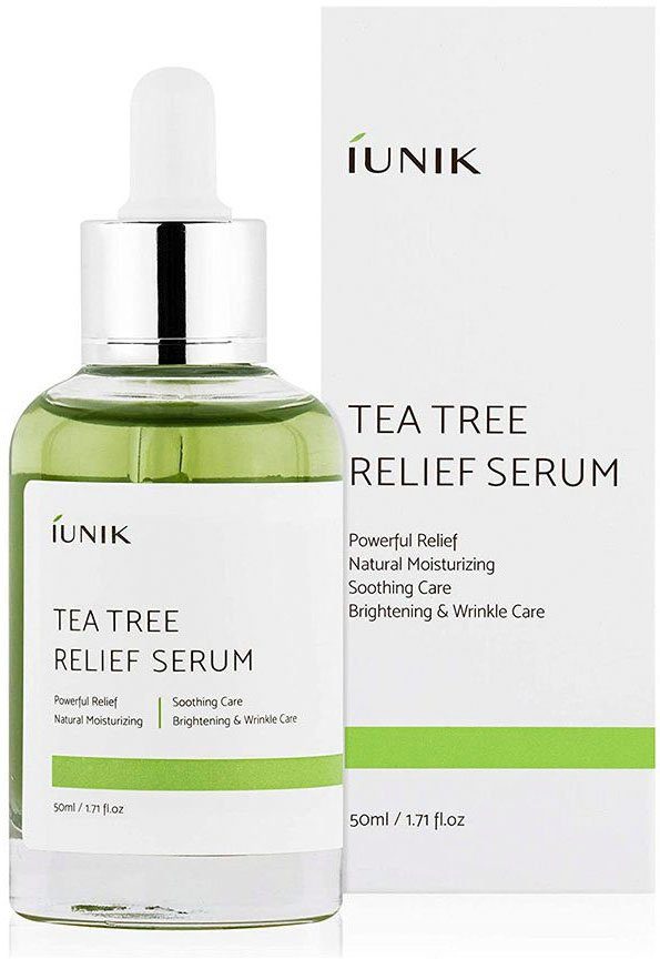 iUnik Gesichtsserum TEA TREE RELIEF SERUM, beruhigt irritierte Haut und regeneriert sie, entzündungshemmend